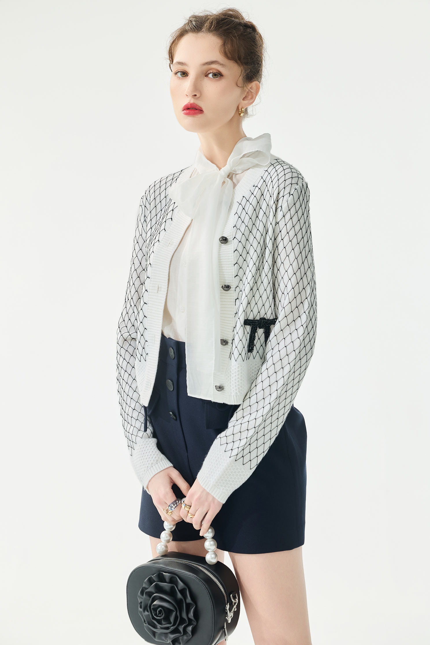 立體手勾菱格紋線針織外套立體手勾菱格紋線針織外套,一般外套,外套,春夏穿搭,格紋,蝴蝶結,針織,針織外套