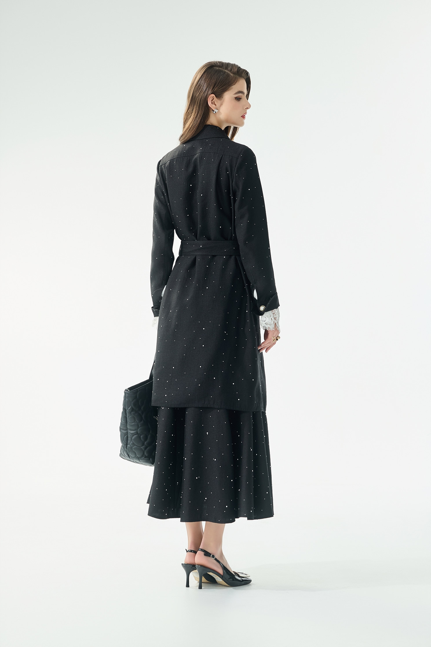 珍珠燙飾長版風衣外套珍珠燙飾長版風衣外套,一般外套,外套,春夏穿搭,珍珠