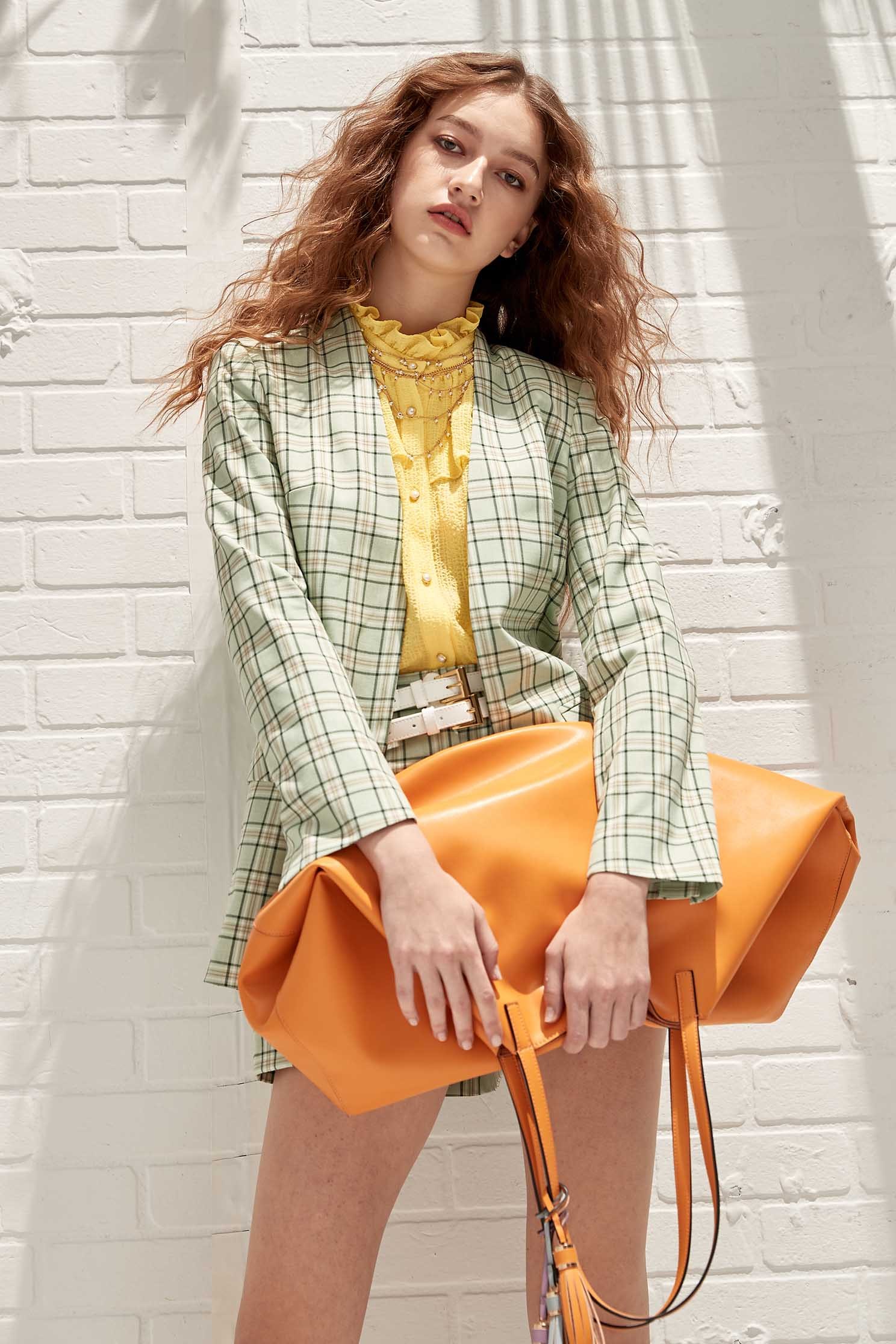 綠色交織駝色格紋西裝外套綠色交織駝色格紋西裝外套