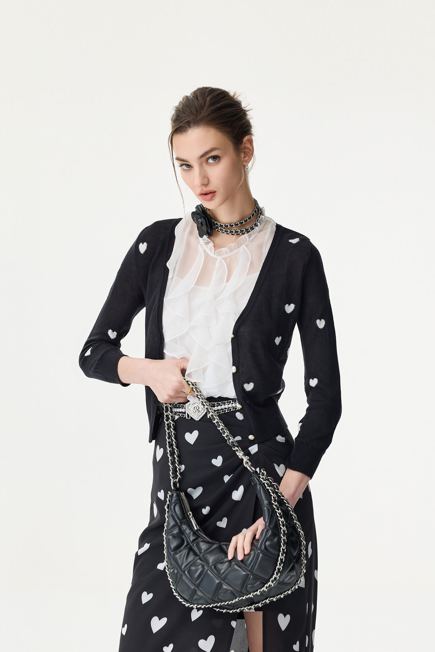 滿天心V領針織外罩滿天心V領針織外罩,春夏穿搭,時髦成套搭配,珍珠,針織,針織外套