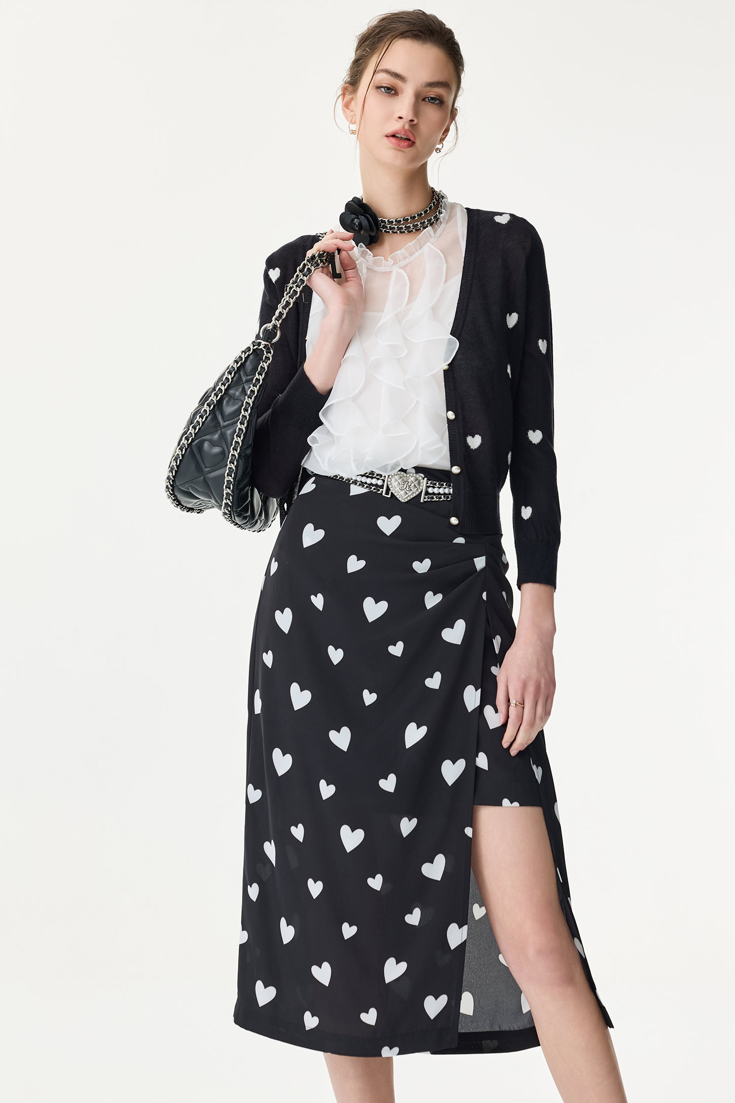 滿天心V領針織外罩滿天心V領針織外罩,春夏穿搭,時髦成套搭配,珍珠,針織,針織外套