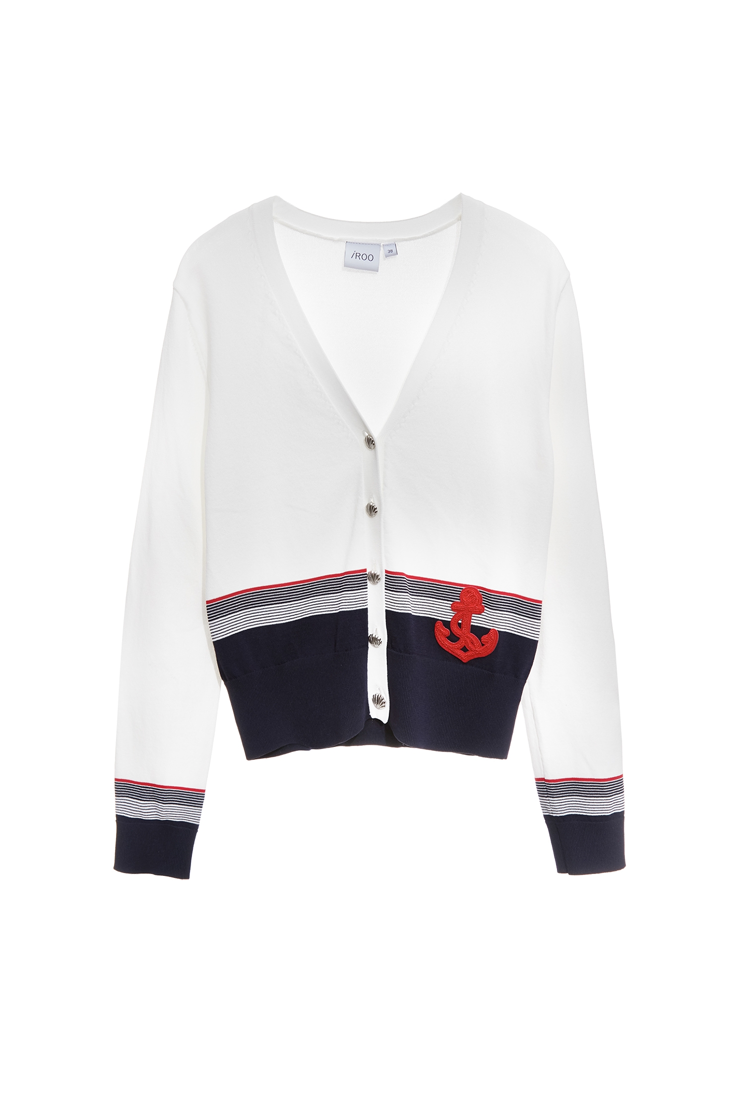 綴刺繡船錨開襟針織外套綴刺繡船錨開襟針織外套,一般外套,刺繡,外套,春夏穿搭,針織,針織外套