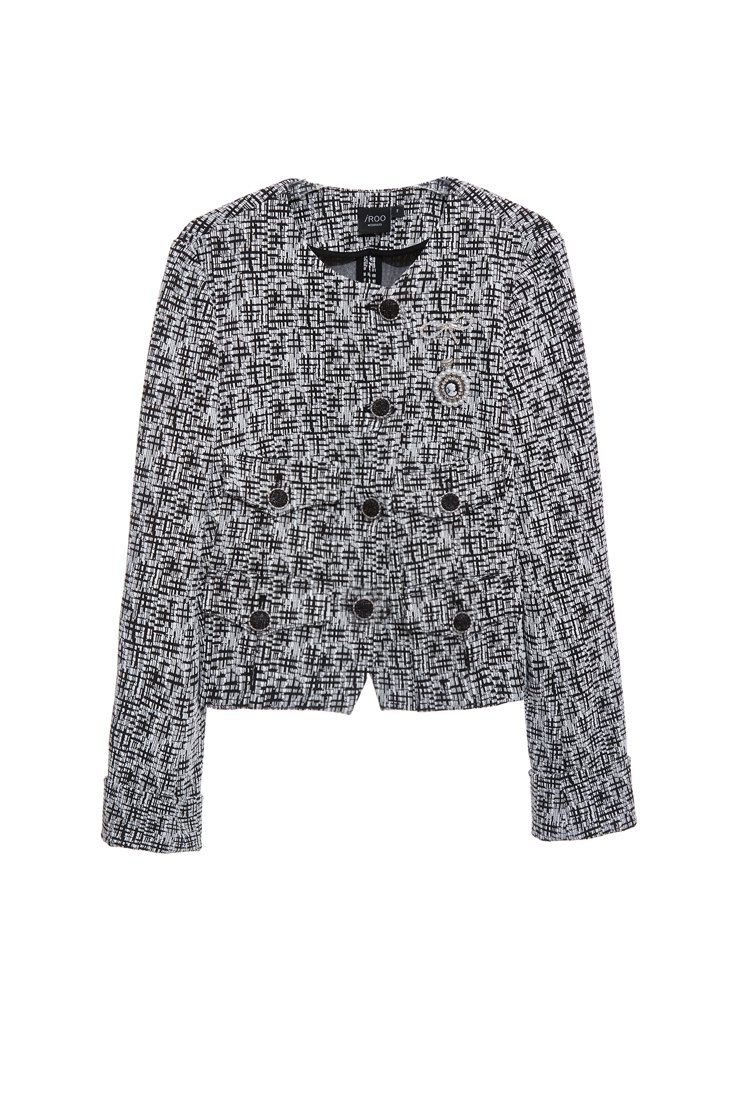 黑白復古別針彈性短外套黑白復古別針彈性短外套,一般外套,外套,春夏穿搭,珍珠,蝴蝶結