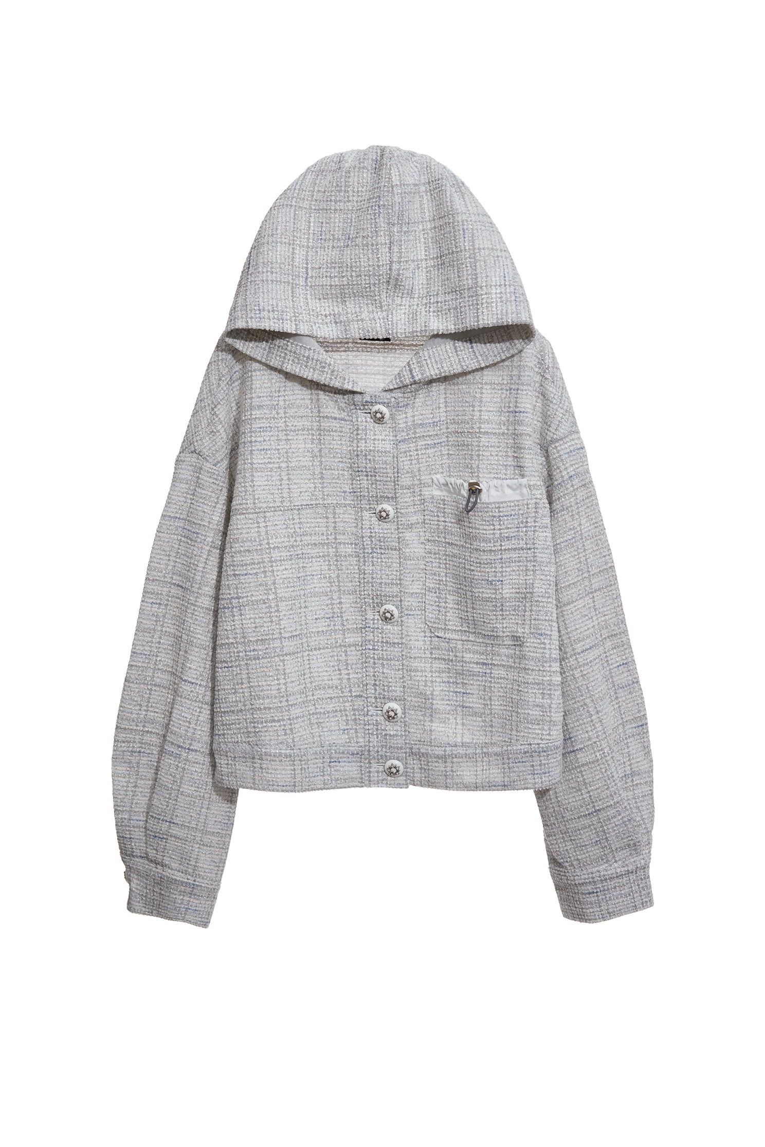 丁香灰花紗連帽外套丁香灰花紗連帽外套,一般外套,上班OL穿搭,外套,小香風,春夏穿搭,時髦成套搭配,簡約穿搭,連帽外套