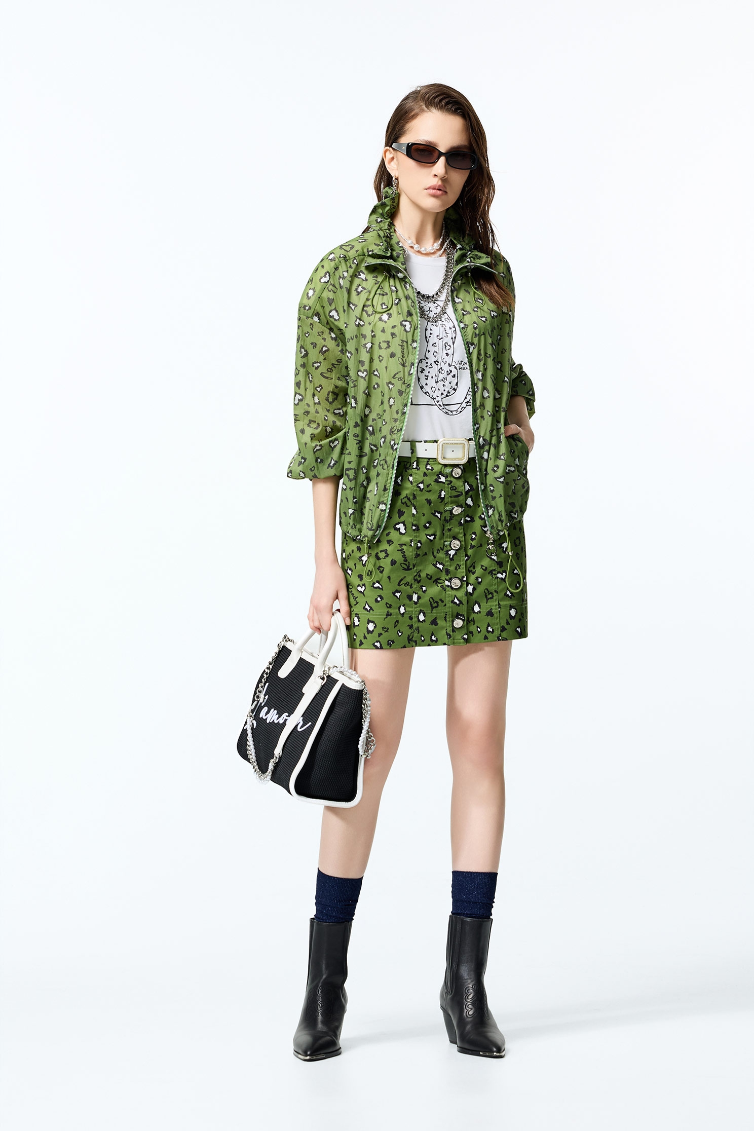 神秘綠豹紋印花外套海帶綠豹紋印花外套,一般外套,外套,時髦成套搭配,秋冬穿搭