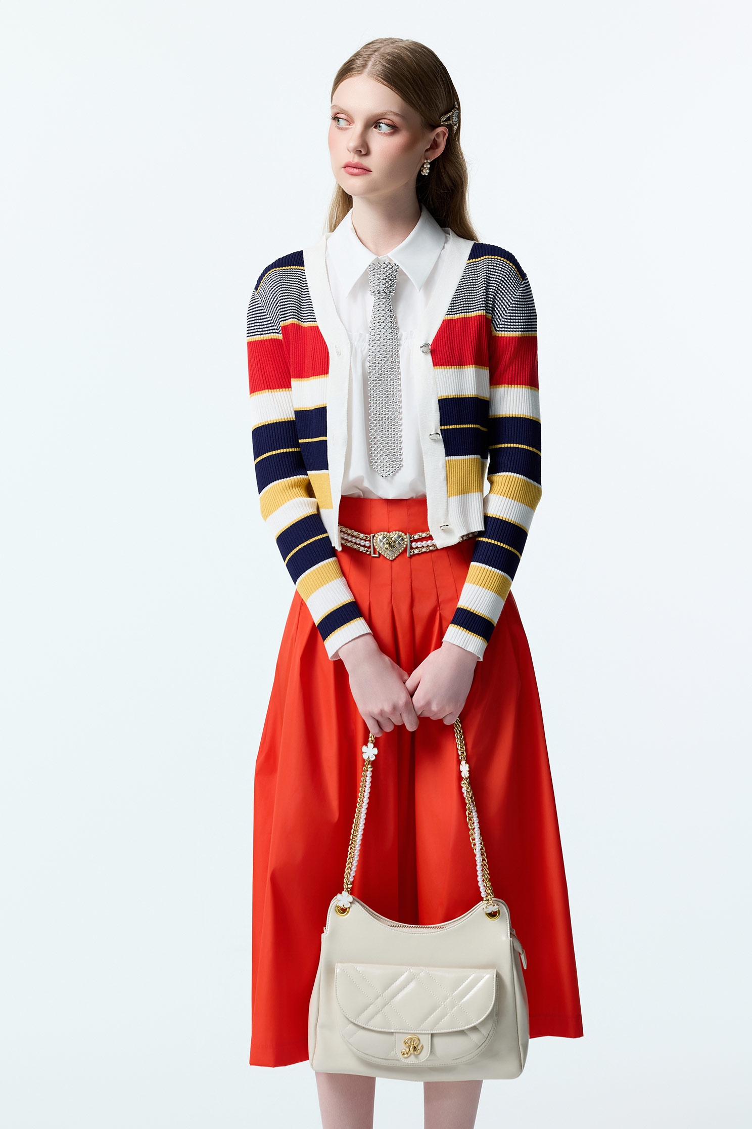 螢光耀火色配條針織外套螢光耀火色配條針織外套,上班OL穿搭,外套,條紋,秋冬穿搭,約會特輯,針織,針織外套