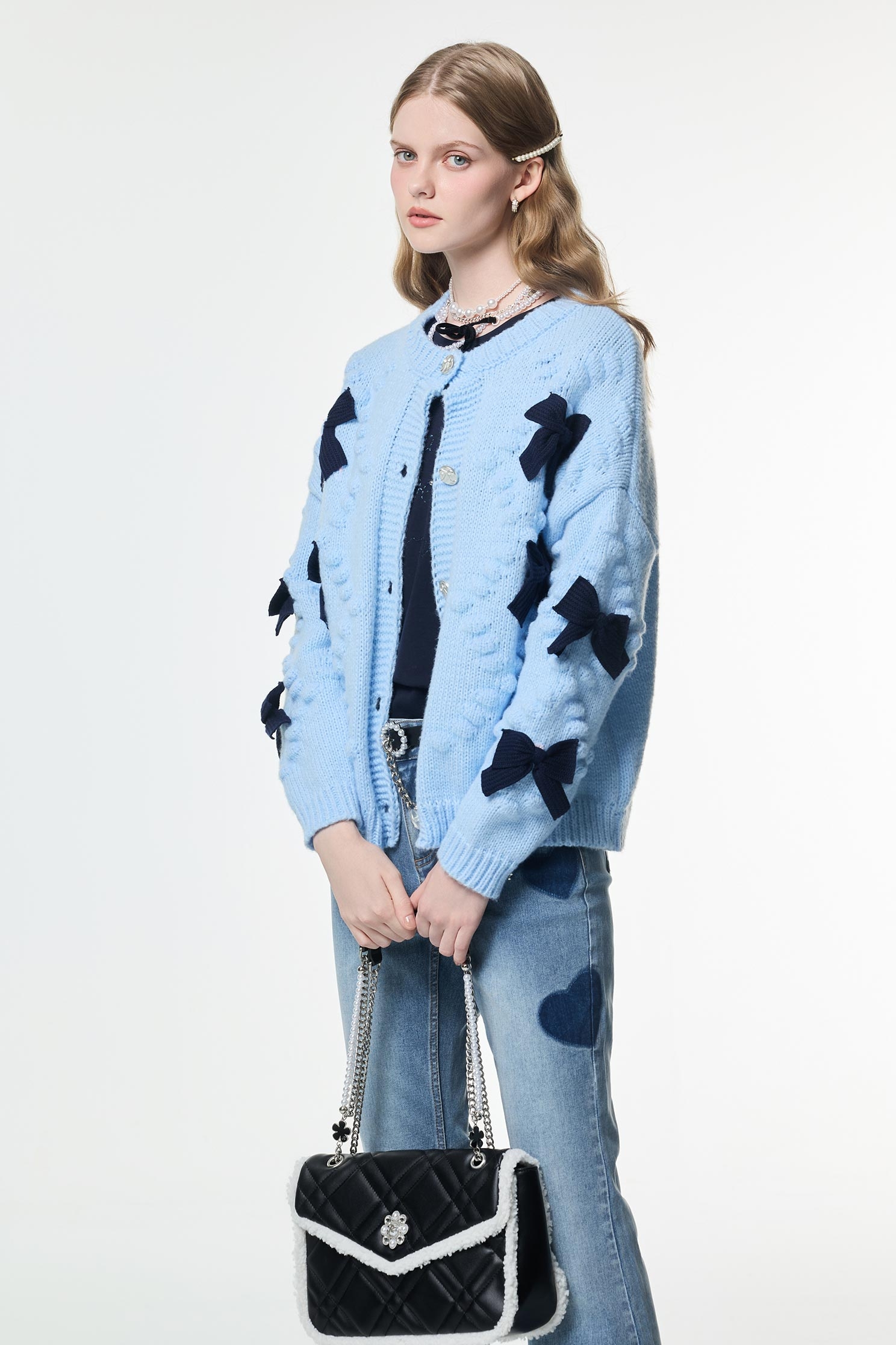 月光石藍蝴蝶結針織上衣月光石藍蝴蝶結針織上衣,上班OL穿搭,上衣,人氣商品,外套,派對特輯,秋冬穿搭,約會特輯,蝴蝶結,針織,針織上衣,針織外套