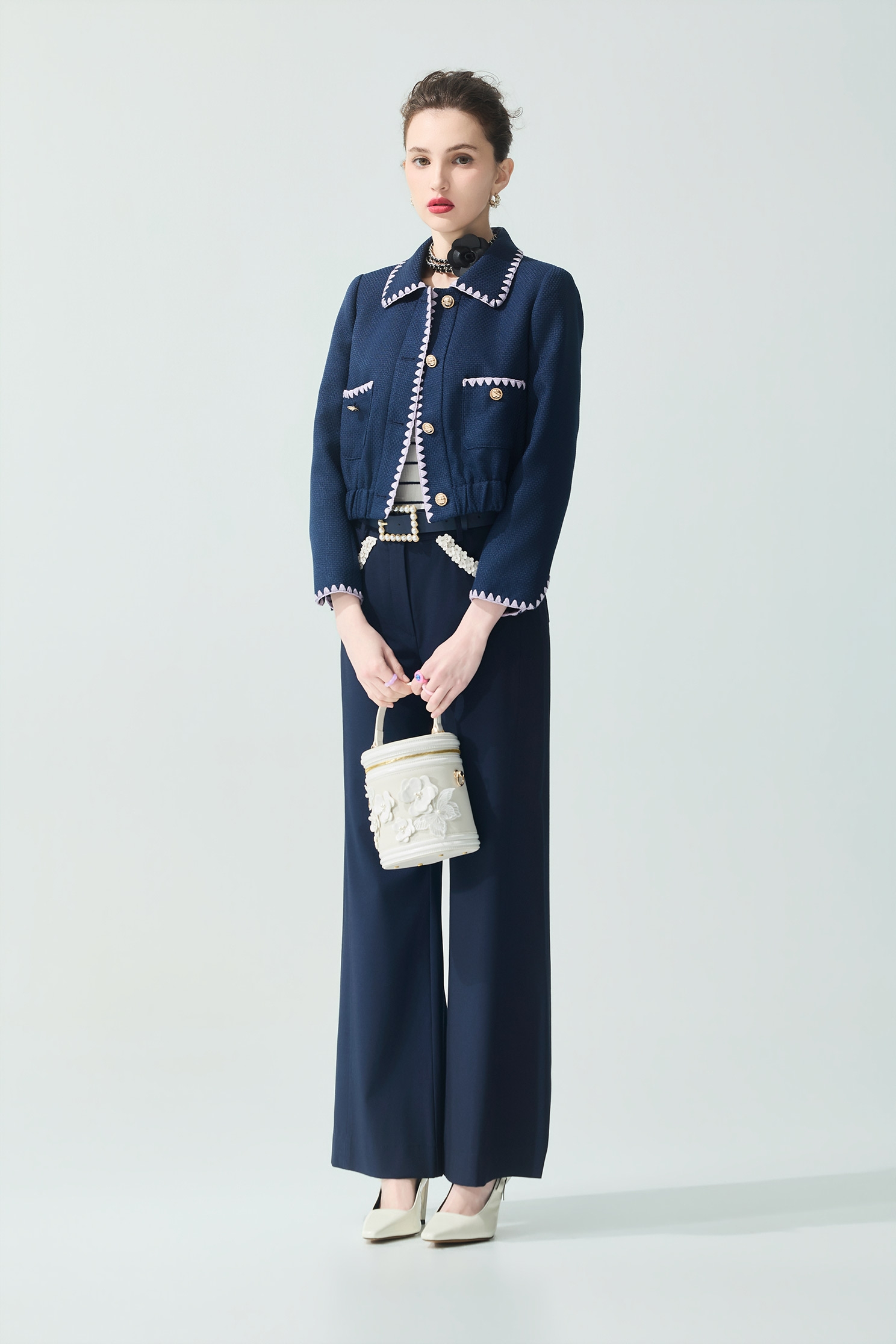 午夜藍十字紋外套午夜藍十字紋外套,一般外套,刺繡,外套,春夏穿搭,時髦成套搭配