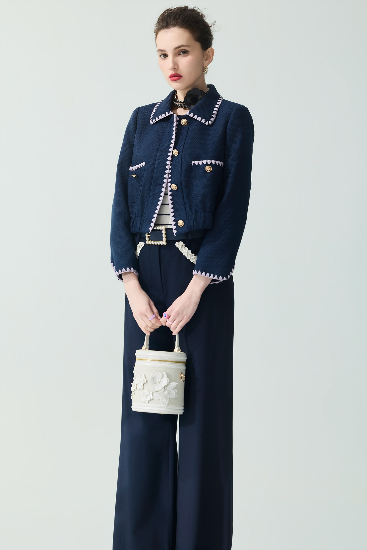 午夜藍十字紋外套午夜藍十字紋外套,一般外套,刺繡,外套,春夏穿搭,時髦成套搭配