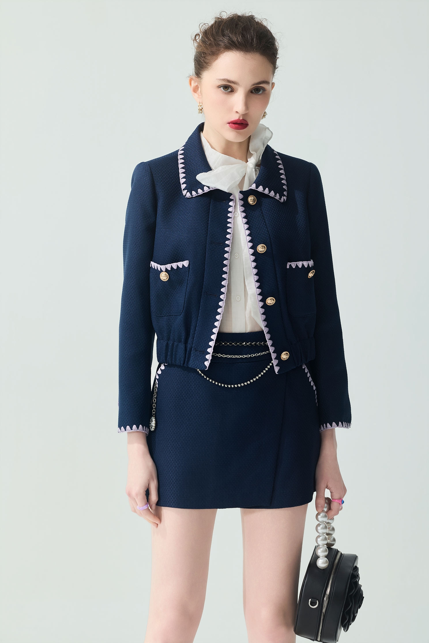 午夜藍十字紋外套午夜藍十字紋外套,一般外套,刺繡,外套,春夏穿搭,時髦成套搭配