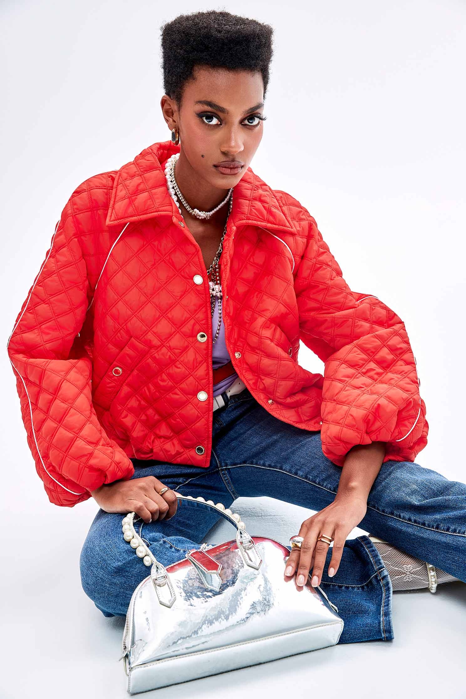 火焰紅絎縫鋪棉外套火焰紅絎縫鋪棉外套,一般外套,外套,春夏穿搭