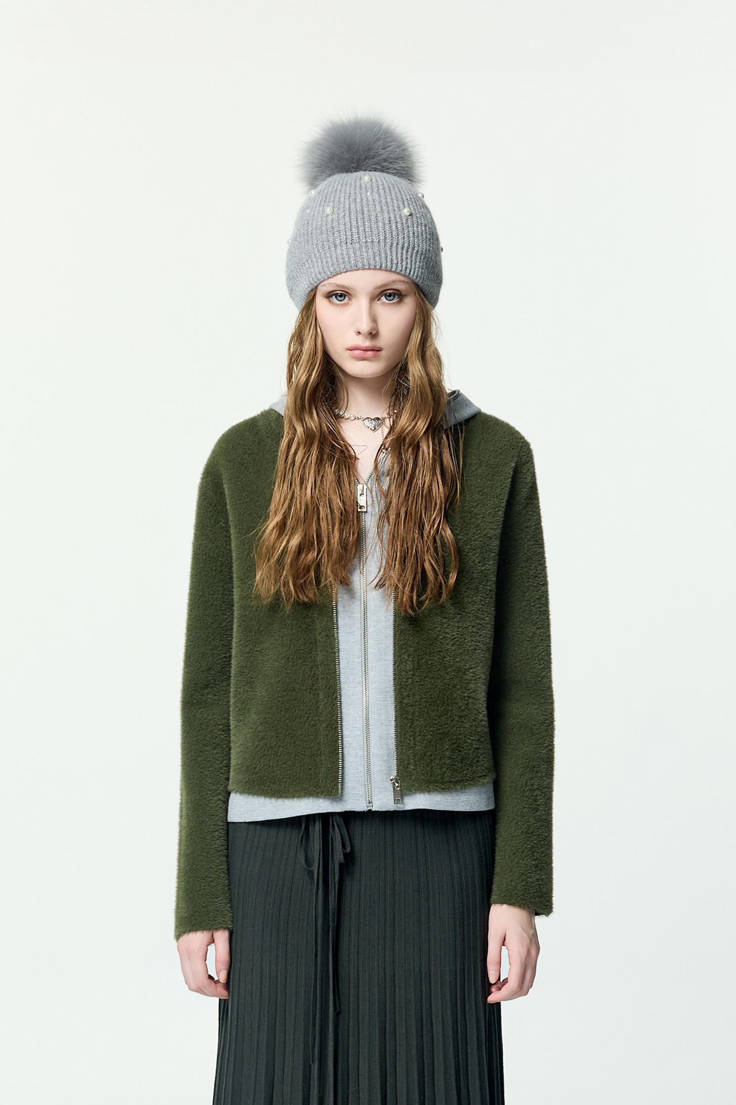 神秘綠假兩件針織外套神秘綠假兩件針織外套,一般外套,外套,秋冬穿搭,針織,針織外套