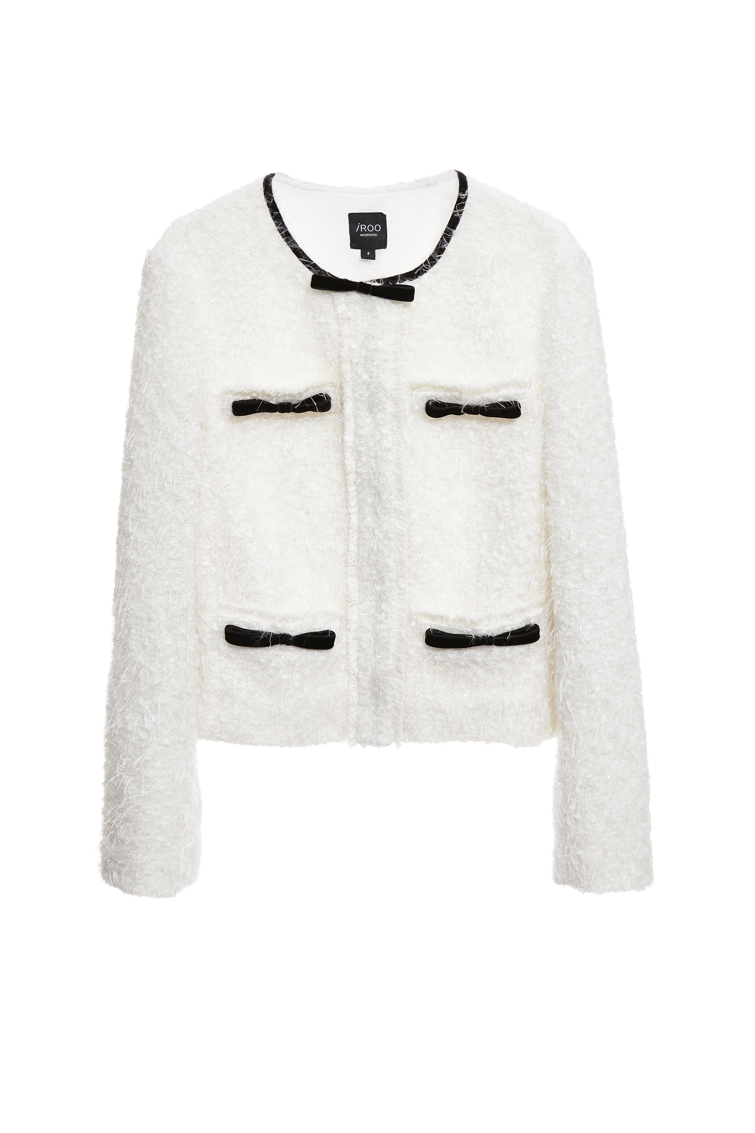 彈性花呢羽毛紗黑蝴蝶結縫飾外套彈性花呢羽毛紗黑蝴蝶結縫飾外套,一般外套,上班OL穿搭,外套,小香風外套,春夏穿搭,時髦成套搭配,蝴蝶結