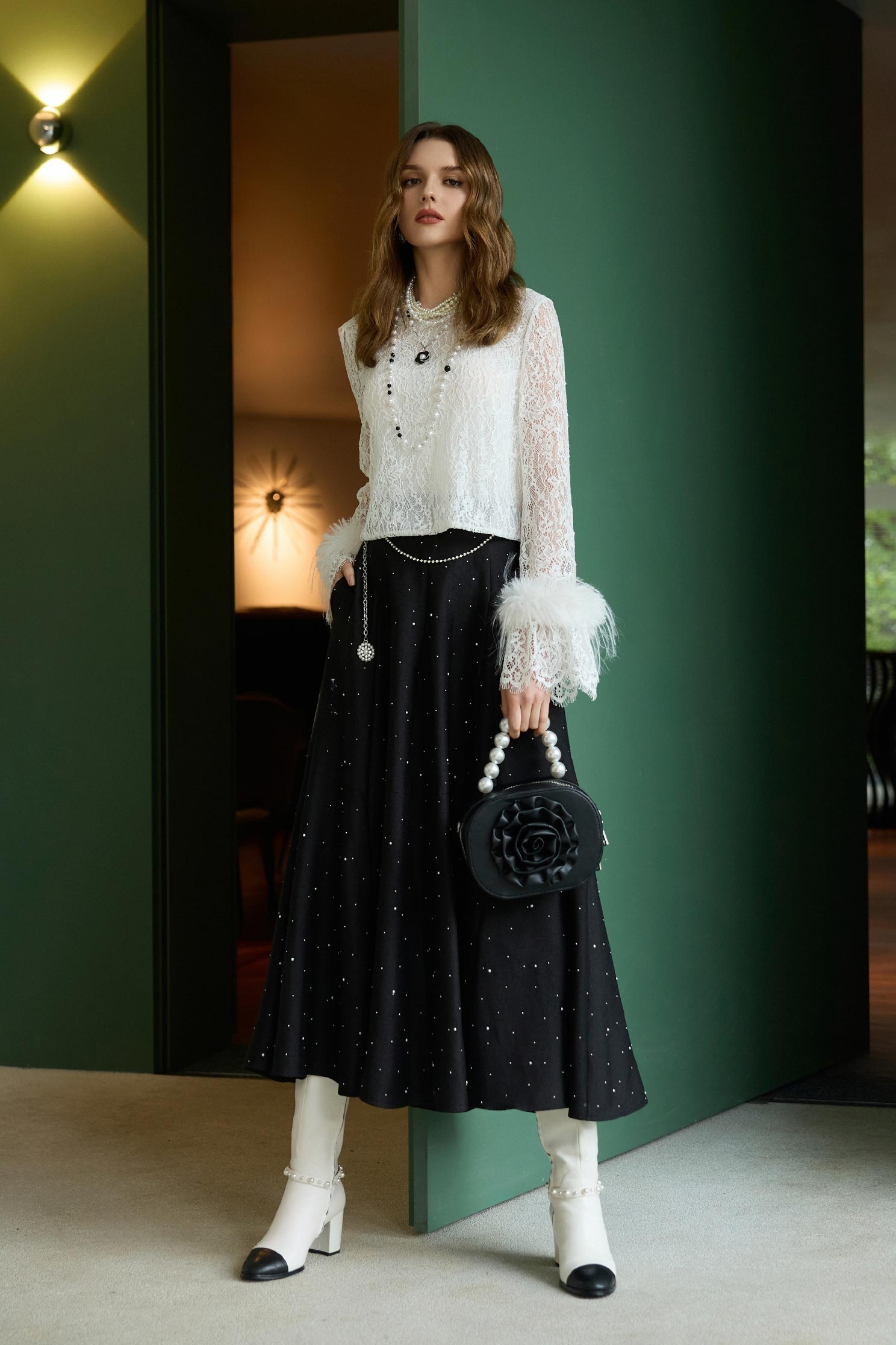 珍珠燙飾變化八片裙珍珠燙飾變化八片裙,春夏穿搭,珍珠,長裙