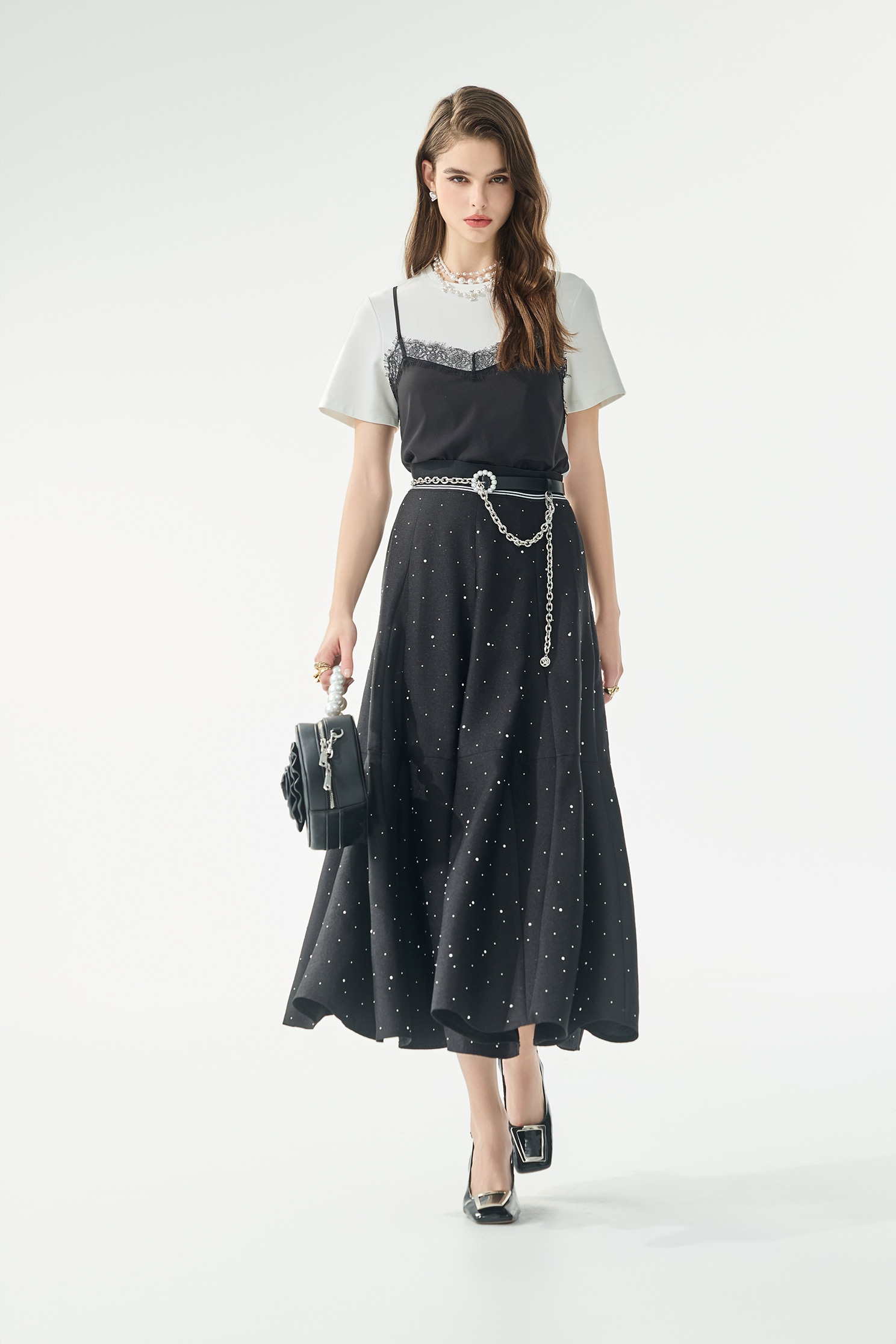 珍珠燙飾變化八片裙珍珠燙飾變化八片裙,春夏穿搭,珍珠,長裙