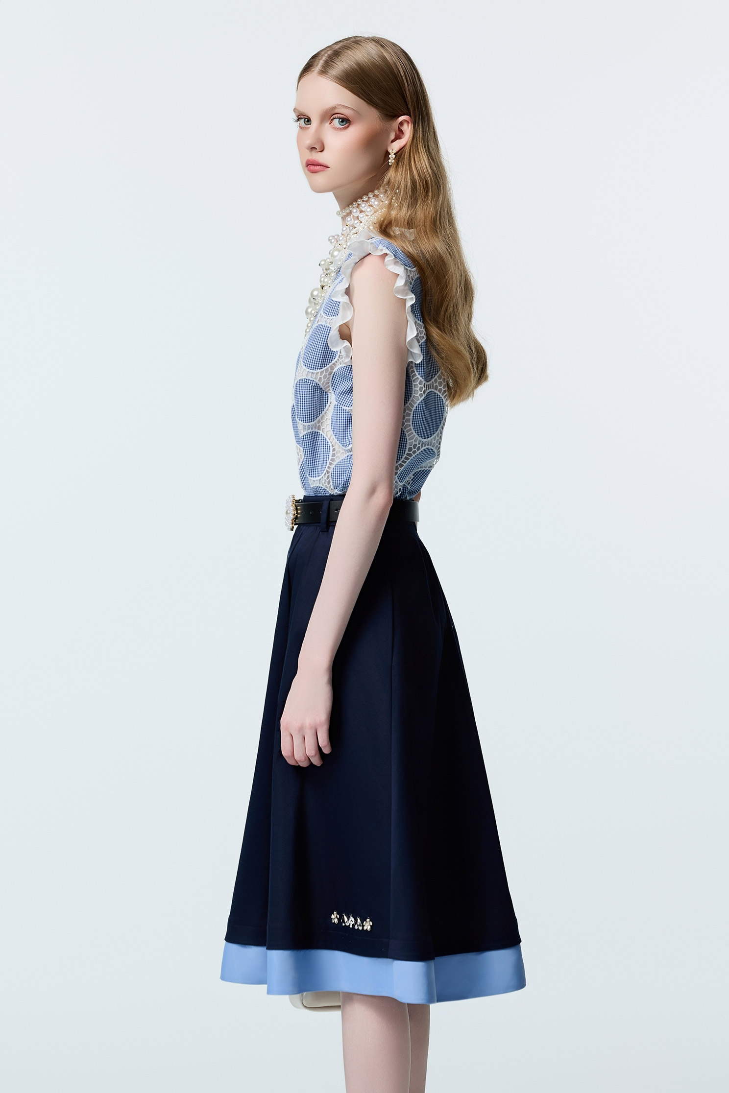 水手藍配色造型中長裙水手藍配色造型中長裙,A字裙,上班OL穿搭,人氣商品,秋冬穿搭,約會特輯,長裙