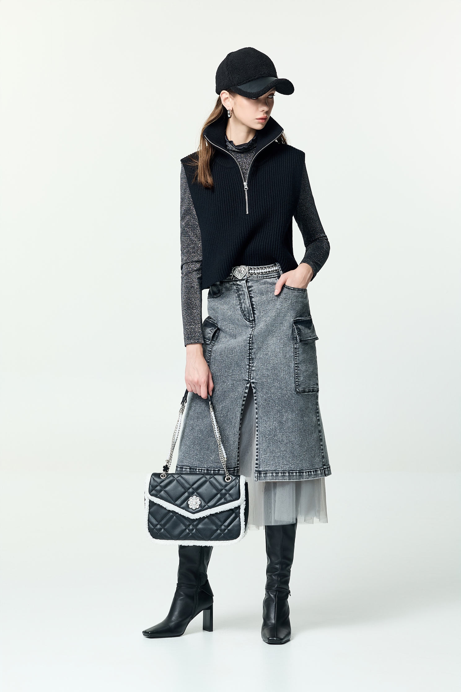 月光灰牛仔裙月光灰牛仔裙,丹寧,人氣商品,牛仔,牛仔裙,秋冬穿搭,約會特輯,網紗,長裙