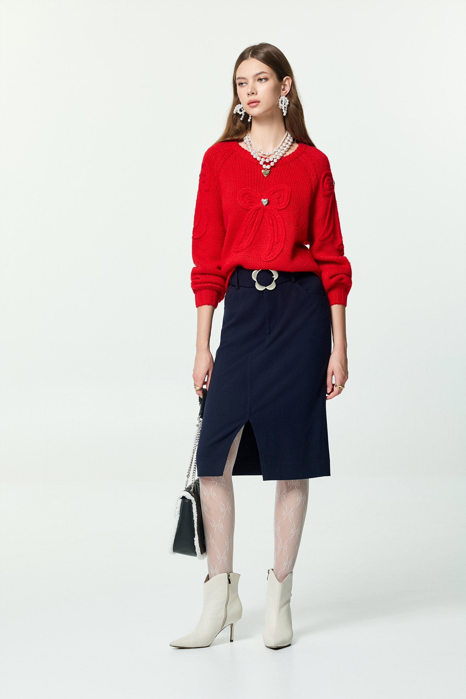 花朵腰帶頭中長裙花朵腰帶頭中長裙,上班OL穿搭,人氣商品,秋冬穿搭,窄裙,腰帶,花花世界,長裙