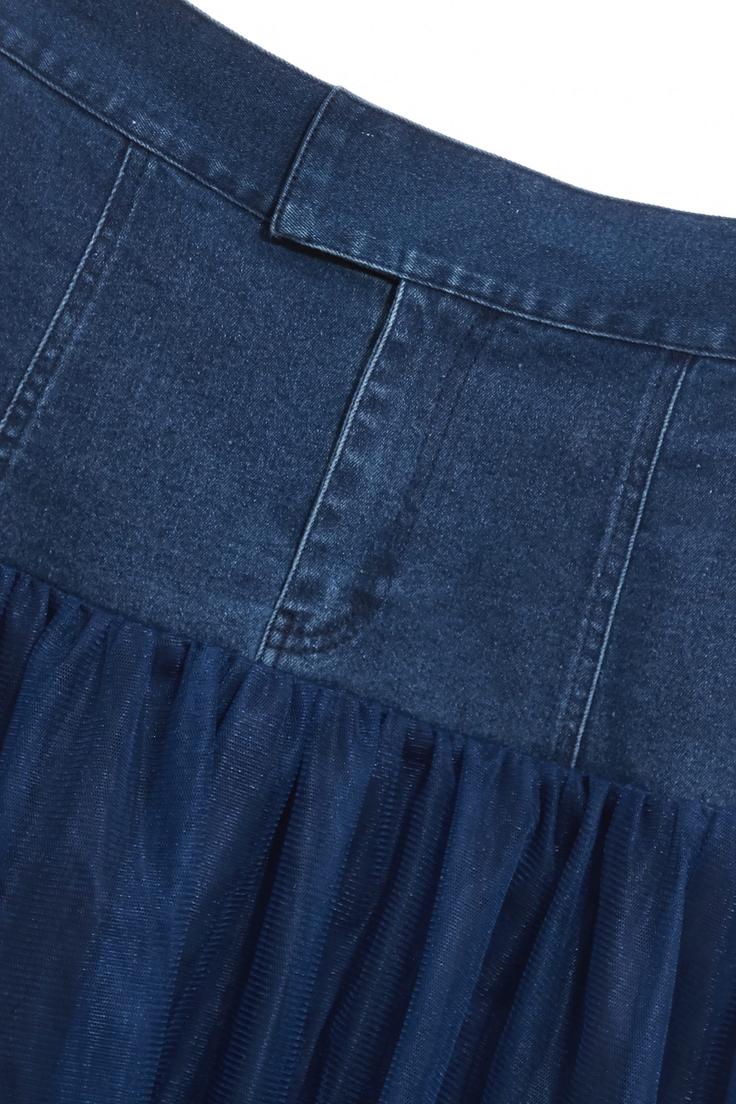 濃厚靛藍拼網紗牛仔裙濃厚靛藍拼網紗牛仔裙,丹寧,人氣商品,牛仔,牛仔裙,秋冬穿搭,約會特輯,紗裙,網紗,長裙