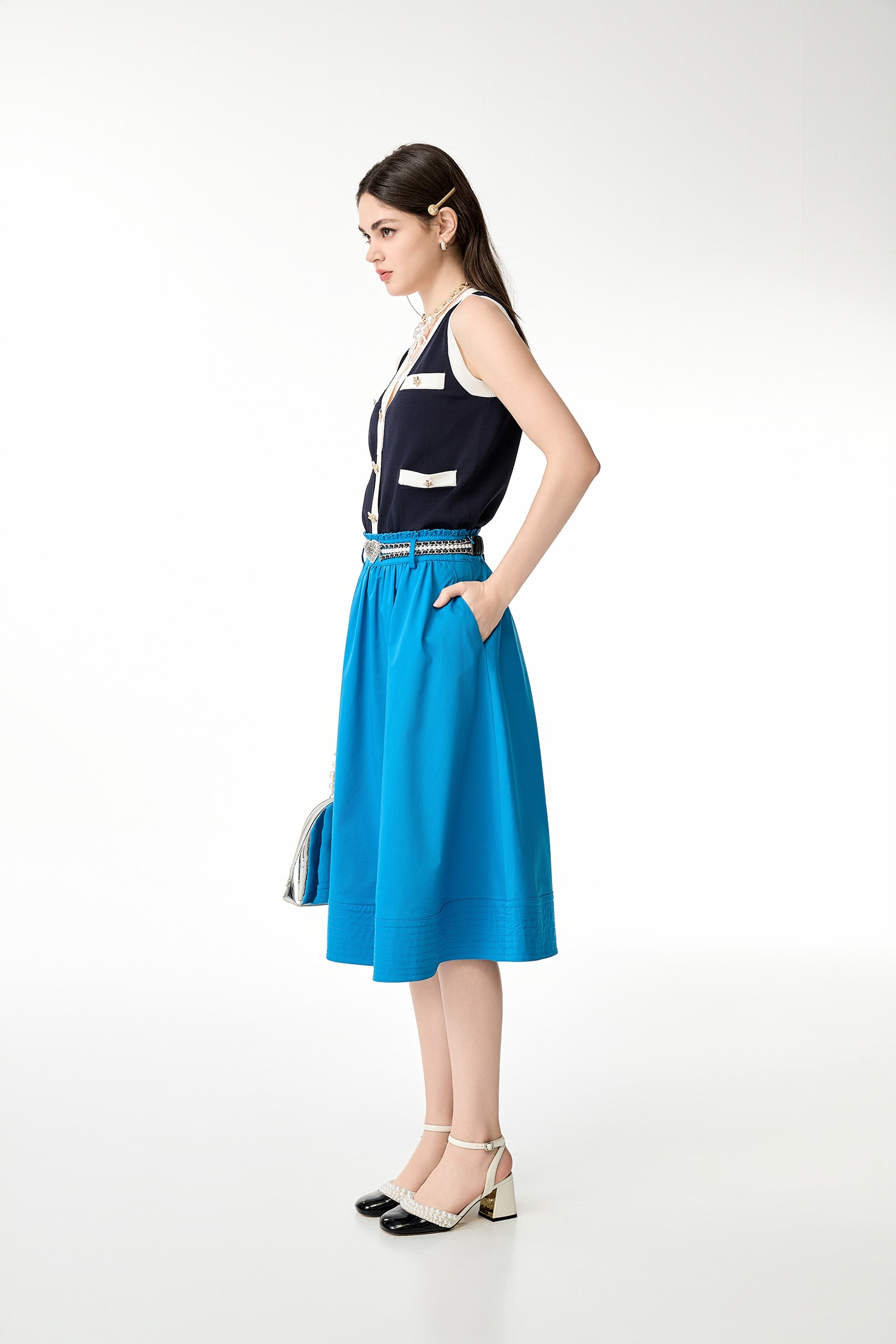 水生藍車線造型裙水生藍車線造型裙,A字裙,人氣商品,春夏穿搭,長裙