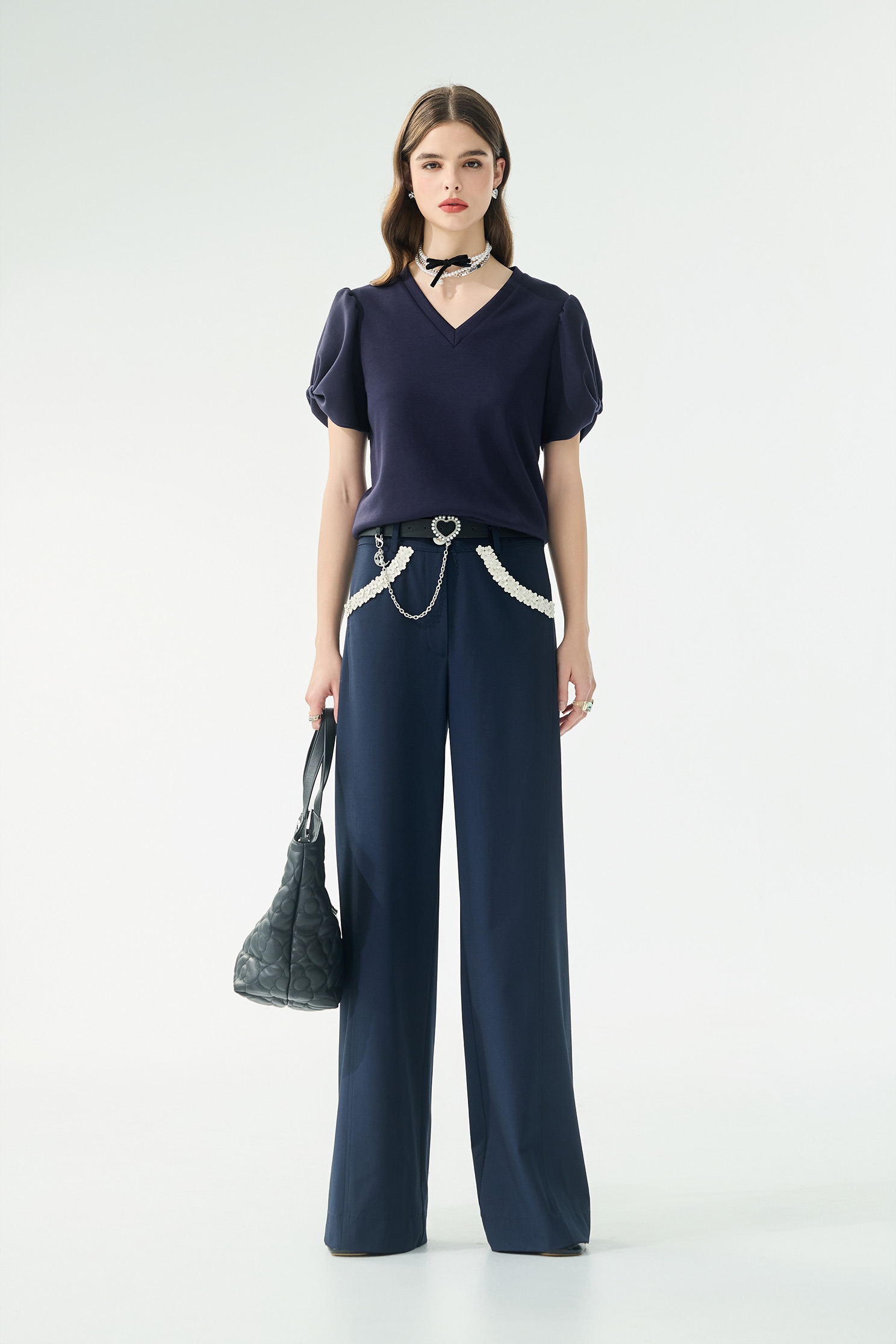 綴花朵口袋邊寬褲綴花朵口袋邊寬褲,寬褲,春夏穿搭,褲子