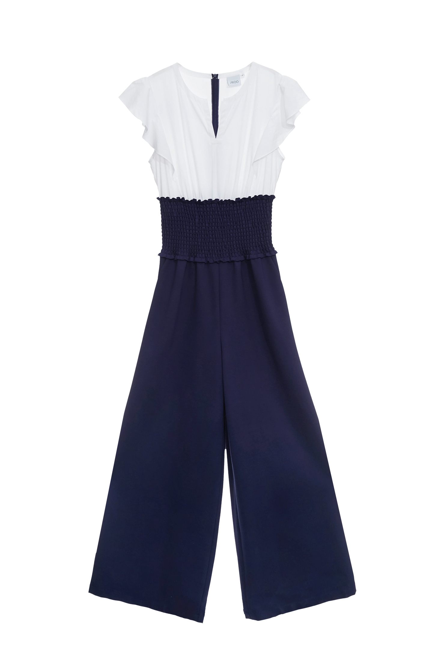 日蝕藍色配色連身長褲日蝕藍色配色連身長褲,春夏穿搭,時髦成套搭配,荷葉,連身褲,長褲