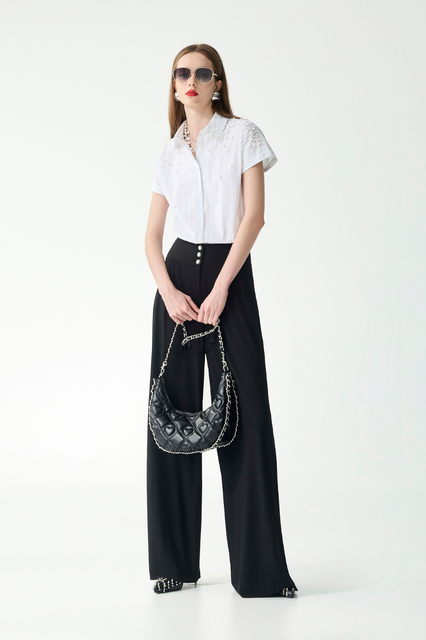 極致黑垂墜舒適大寬褲極致黑垂墜舒適大寬褲,寬褲,春夏穿搭,珍珠,褲子,黑色褲子