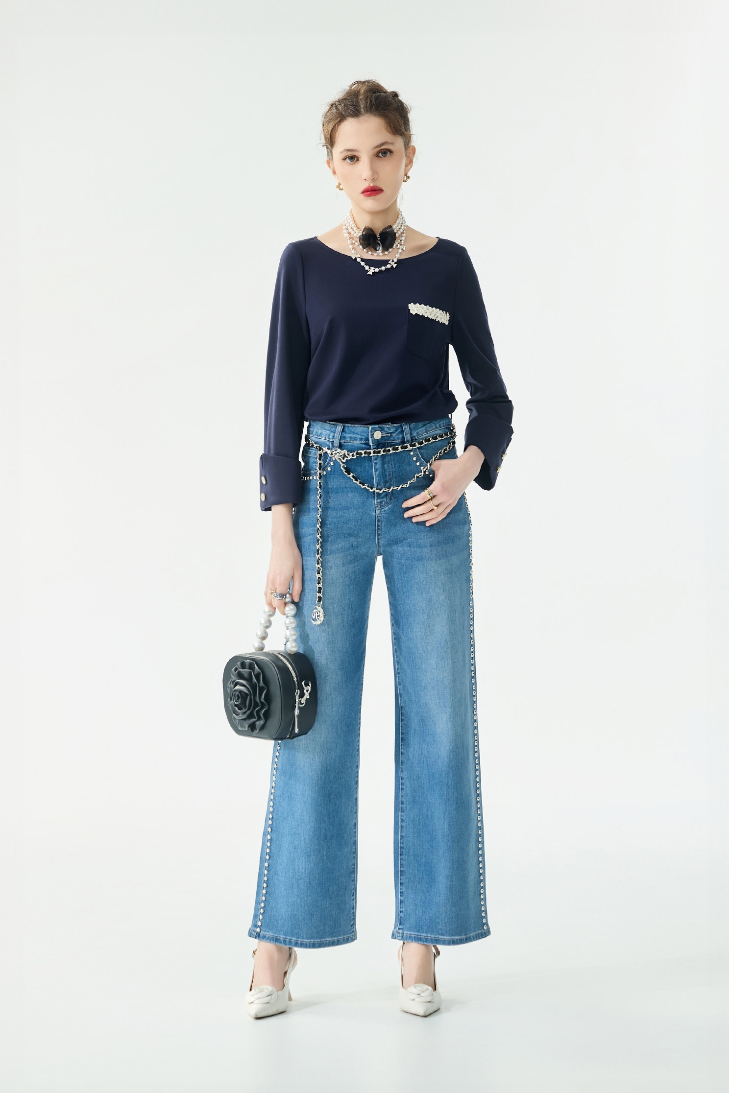 綴卯釘帥氣牛仔寬褲綴卯釘帥氣牛仔寬褲,丹寧,寬褲,春夏穿搭,牛仔,牛仔褲,約會特輯,褲子