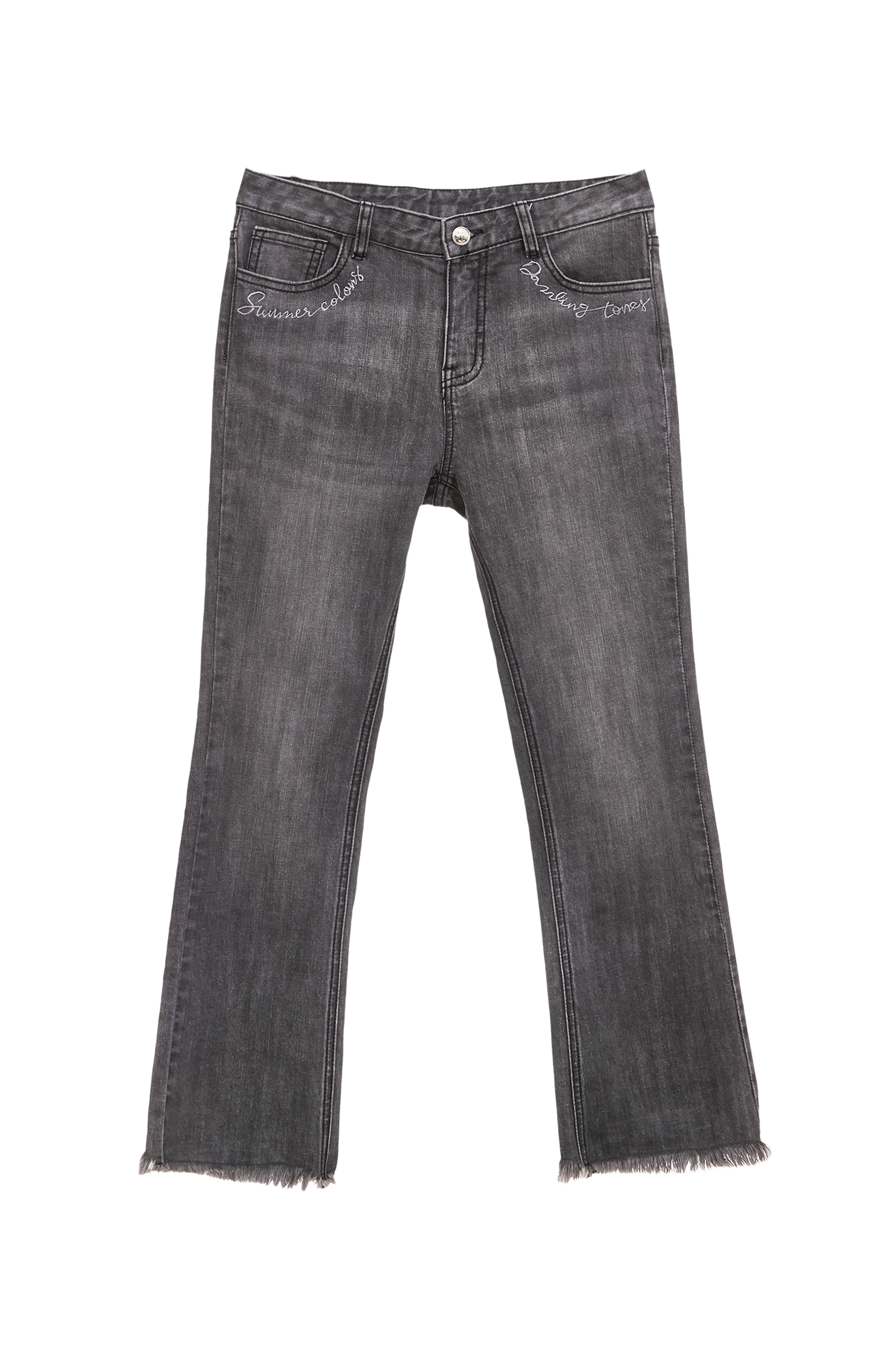 丁香灰繡字牛仔長褲丁香灰繡字牛仔長褲,丹寧,人氣商品,春夏穿搭,牛仔,牛仔褲,牛仔長褲,約會特輯,繡花,長褲