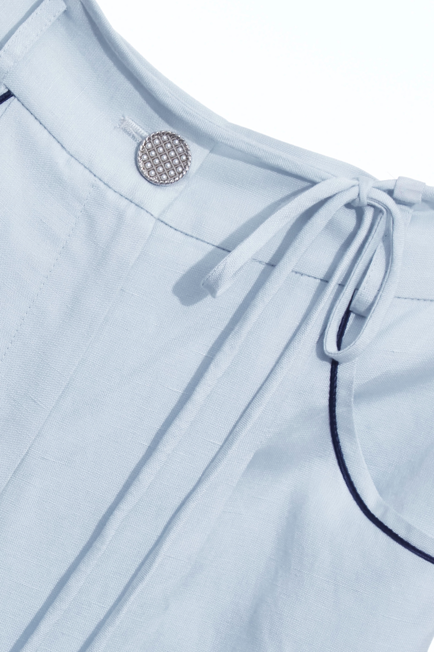 帆船藍鑲色邊寬腿褲帆船藍鑲色邊寬腿褲,上班OL穿搭,寬褲,時髦成套搭配,秋冬穿搭,褲子,長褲