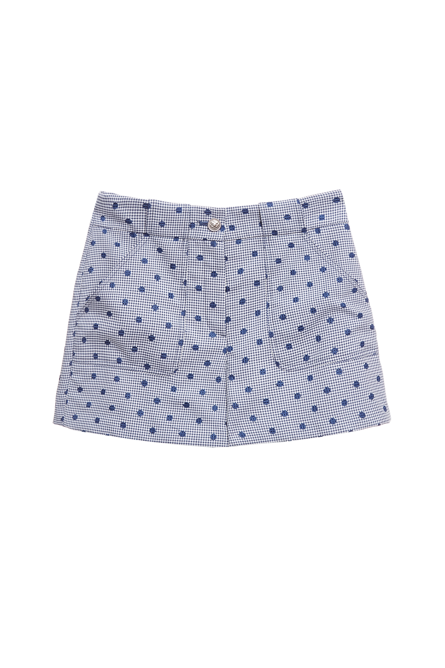 水手藍簍空點點短褲水手藍簍空點點短褲,上班OL穿搭,時髦成套搭配,格紋,波點,短褲,秋冬穿搭