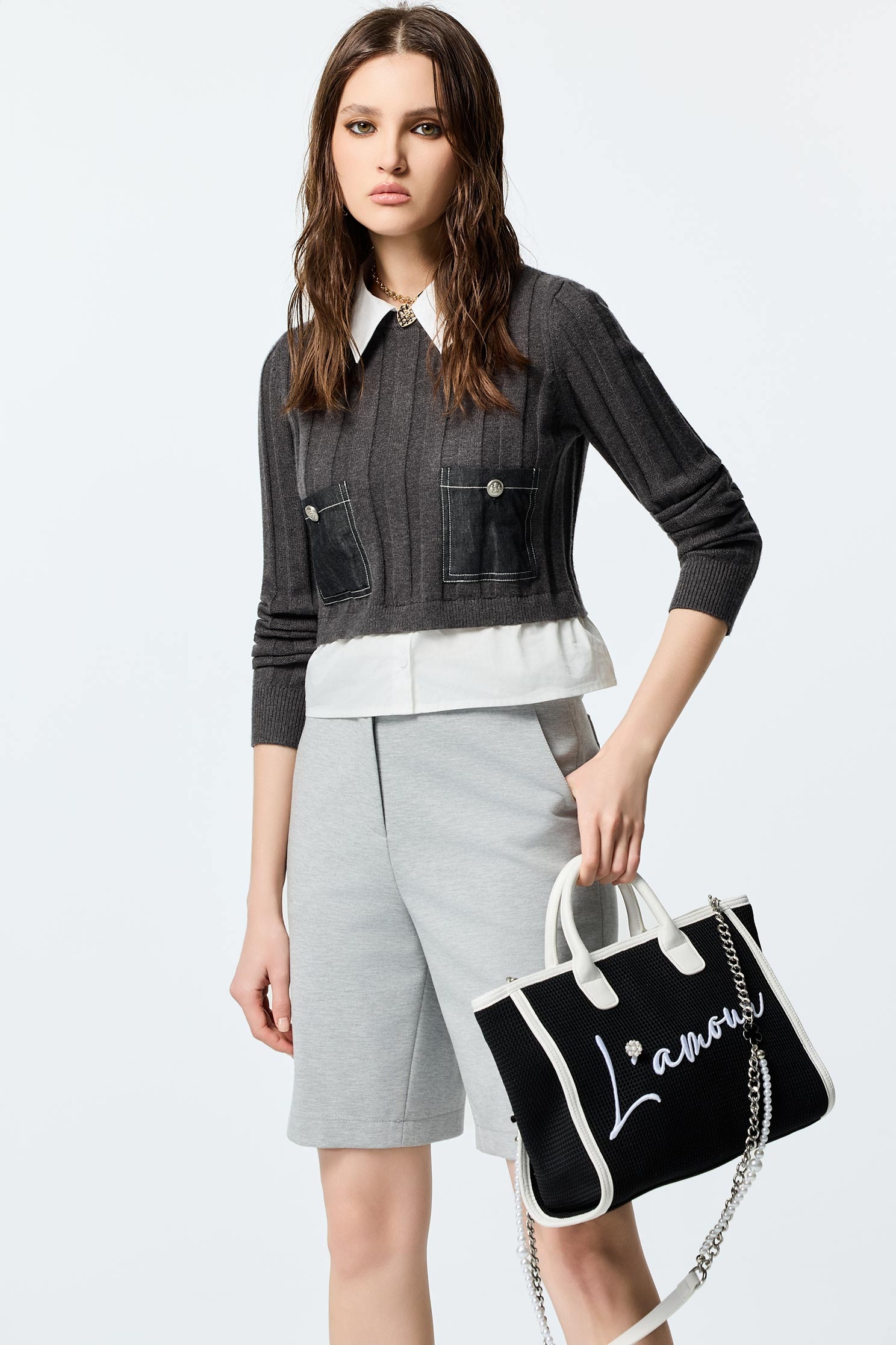 薄暮灰休閒風百慕達褲薄暮灰休閒風百慕達褲,短褲,秋冬穿搭,簡約穿搭,輕奢度假,輕奢渡假