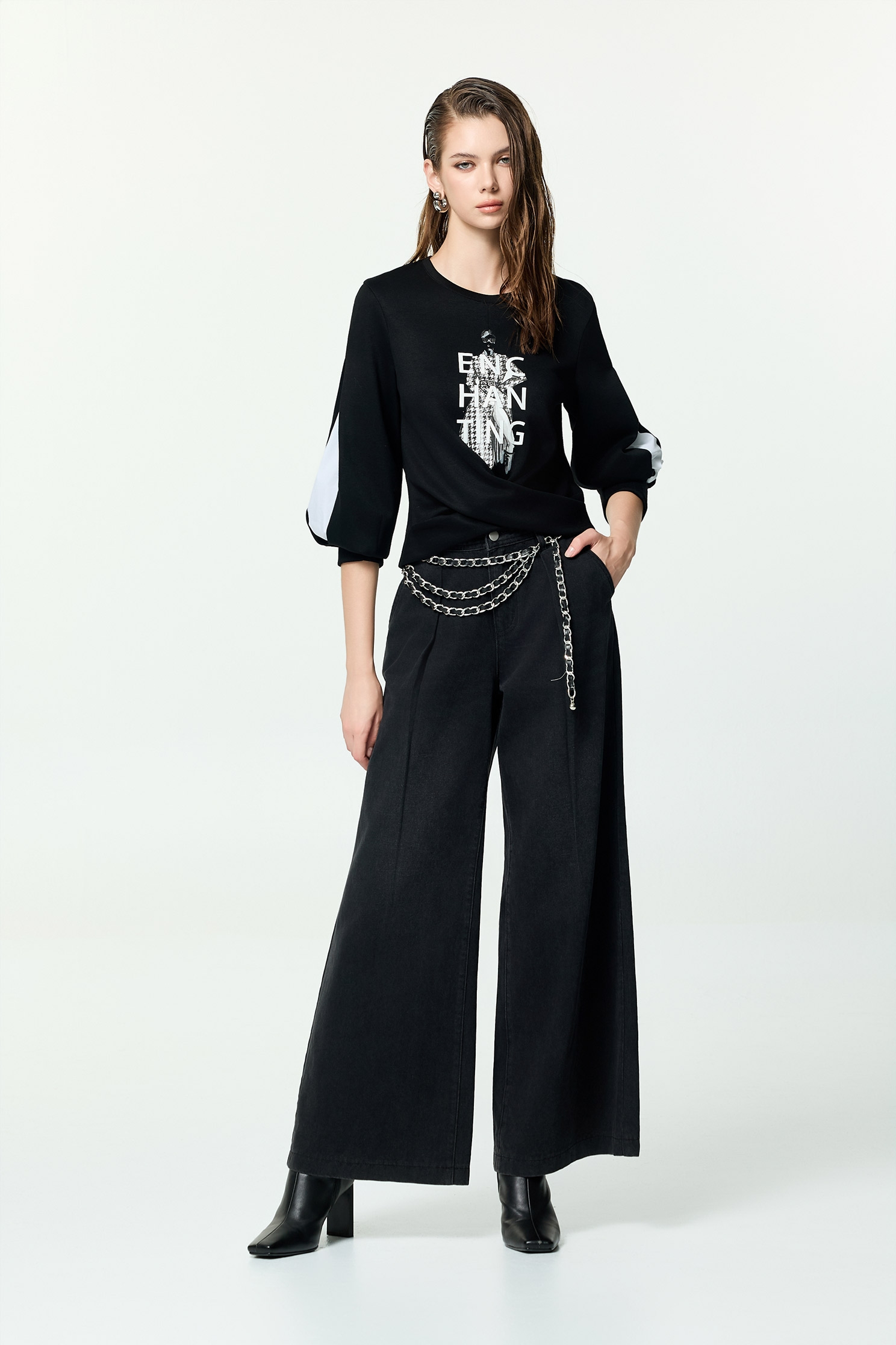 刷色牛仔打褶大寬褲刷色牛仔打褶大寬褲,上班OL穿搭,丹寧,寬褲,牛仔,牛仔褲,秋冬穿搭,褲子,黑色褲子