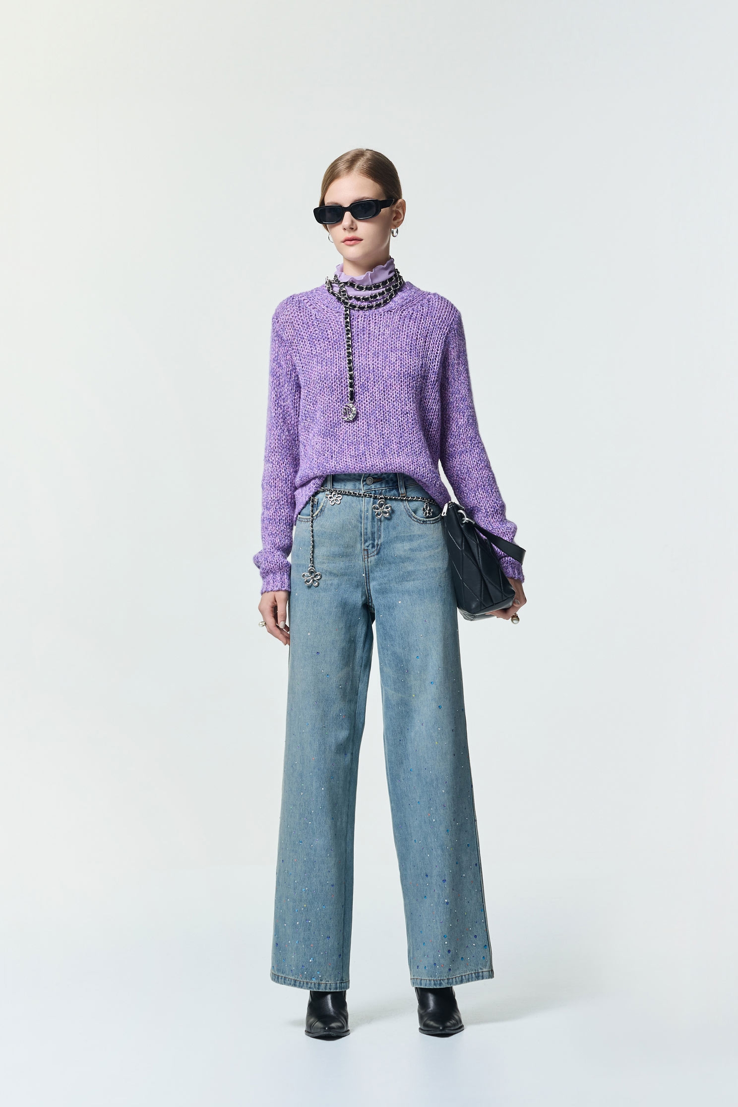 閃光五彩點點牛仔寬褲閃光五彩點點牛仔寬褲,上班OL穿搭,丹寧,喇叭褲,寬褲,牛仔,牛仔褲,秋冬穿搭,約會特輯,褲子