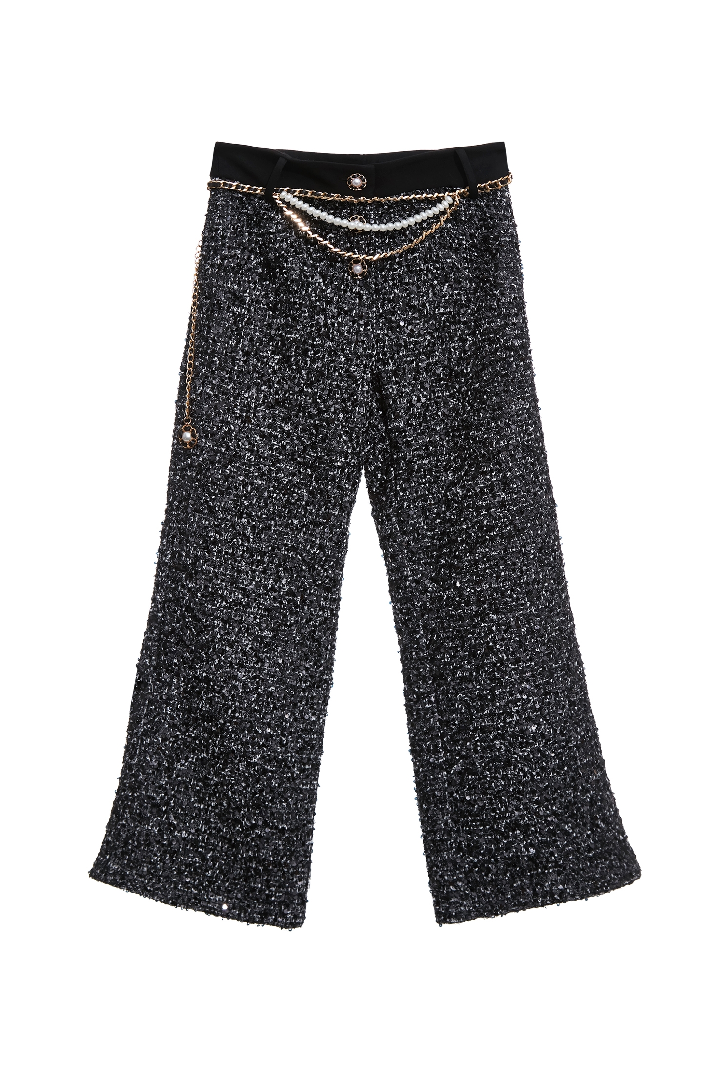 花呢紗崁亮片八分褲花呢紗崁亮片八分褲,上班OL穿搭,寬褲,春夏穿搭,時髦成套搭配,派對特輯,珍珠,花花世界,褲子