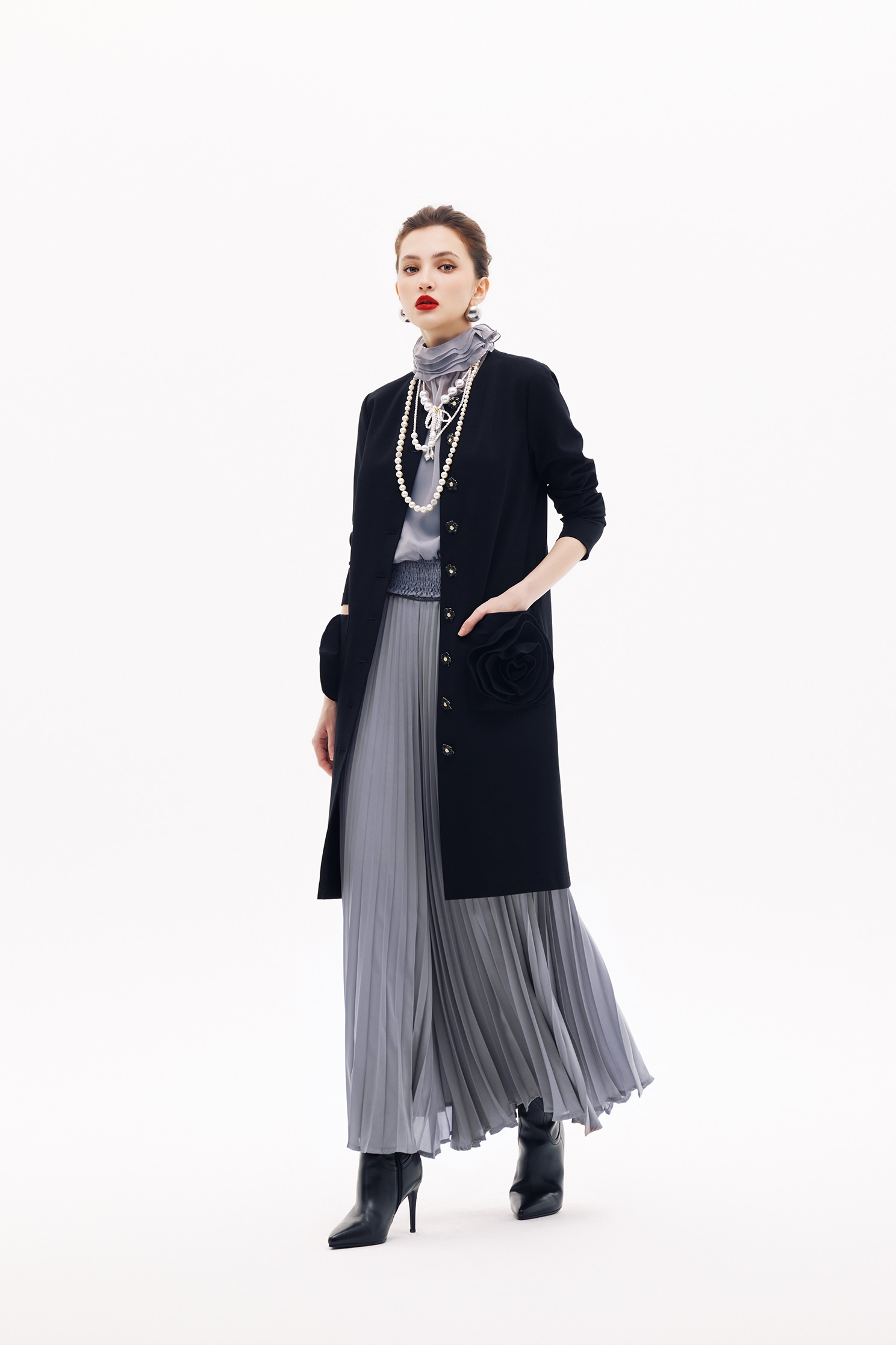 薄暮灰傘景寬褲裙薄暮灰傘景寬褲裙,上班OL穿搭,寬褲,春夏穿搭,簡約穿搭,褲子,雪紡