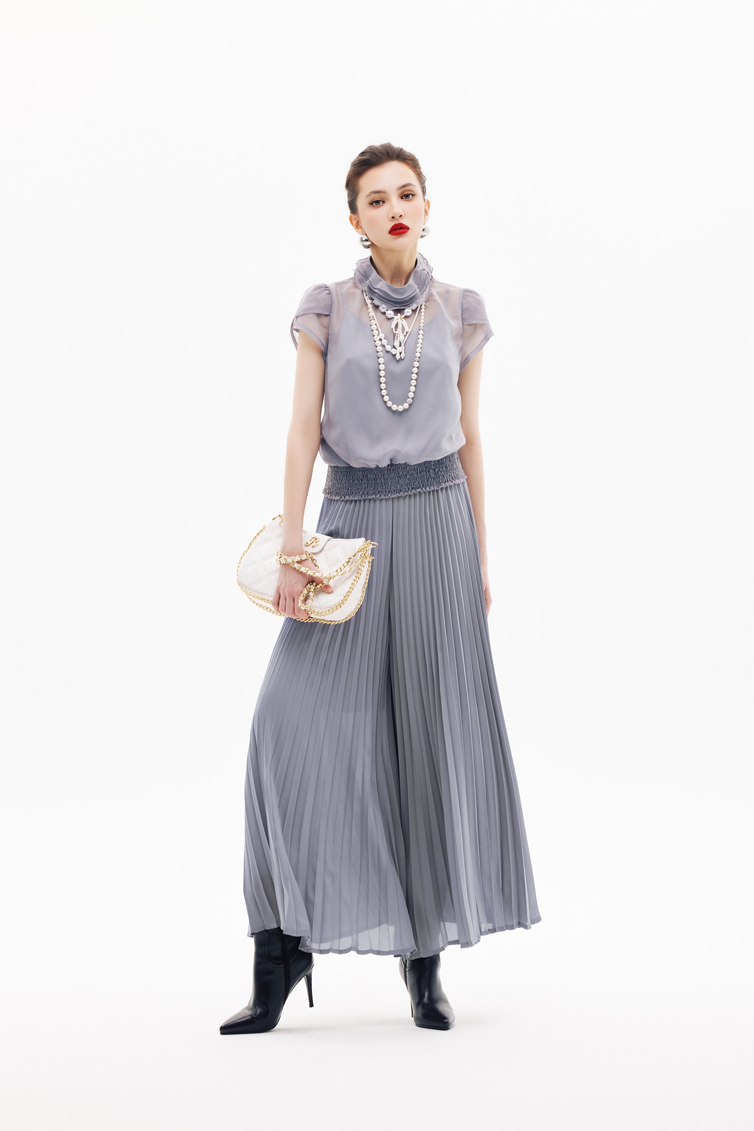 薄暮灰傘景寬褲裙薄暮灰傘景寬褲裙,上班OL穿搭,寬褲,春夏穿搭,簡約穿搭,褲子,雪紡