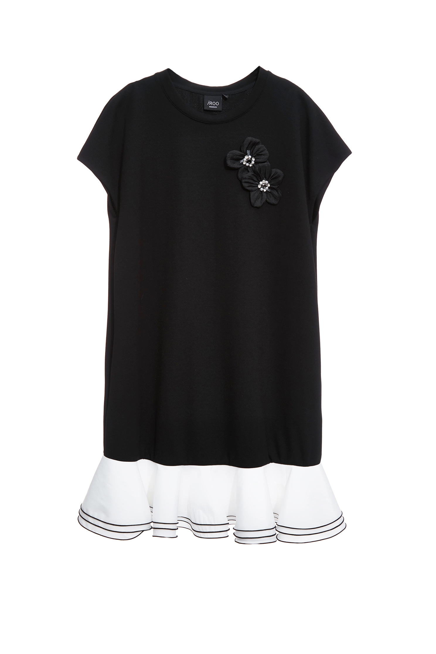 黑白異材荷葉俏麗短洋裝黑白異材荷葉俏麗短洋裝,一般洋裝,春夏穿搭,荷葉,黑色洋裝