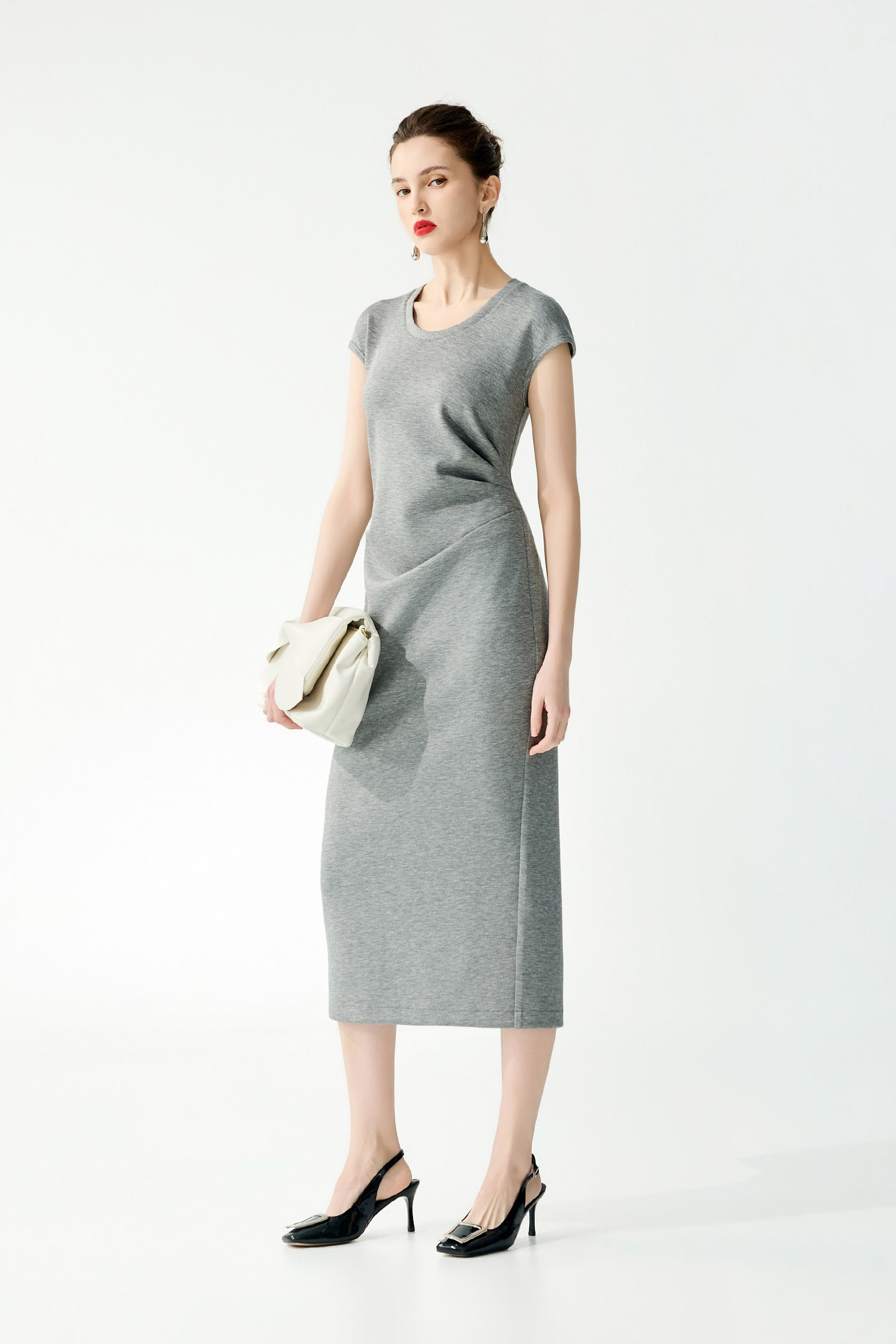 終極灰極簡摺飾腰洋裝終極灰極簡摺飾腰洋裝,一般洋裝,春夏穿搭