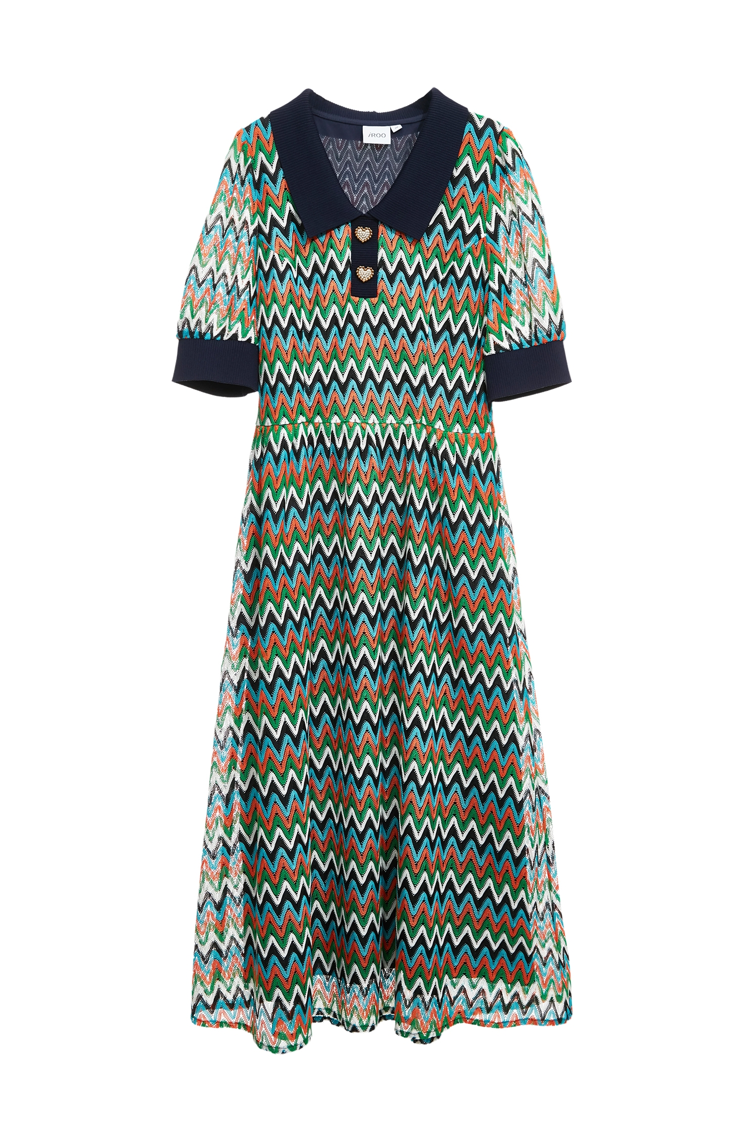 五彩山形紋洋裝五彩山形紋洋裝,V領洋裝,一般洋裝,人氣商品,春夏穿搭,洋裝特輯,短袖洋裝,蕾絲