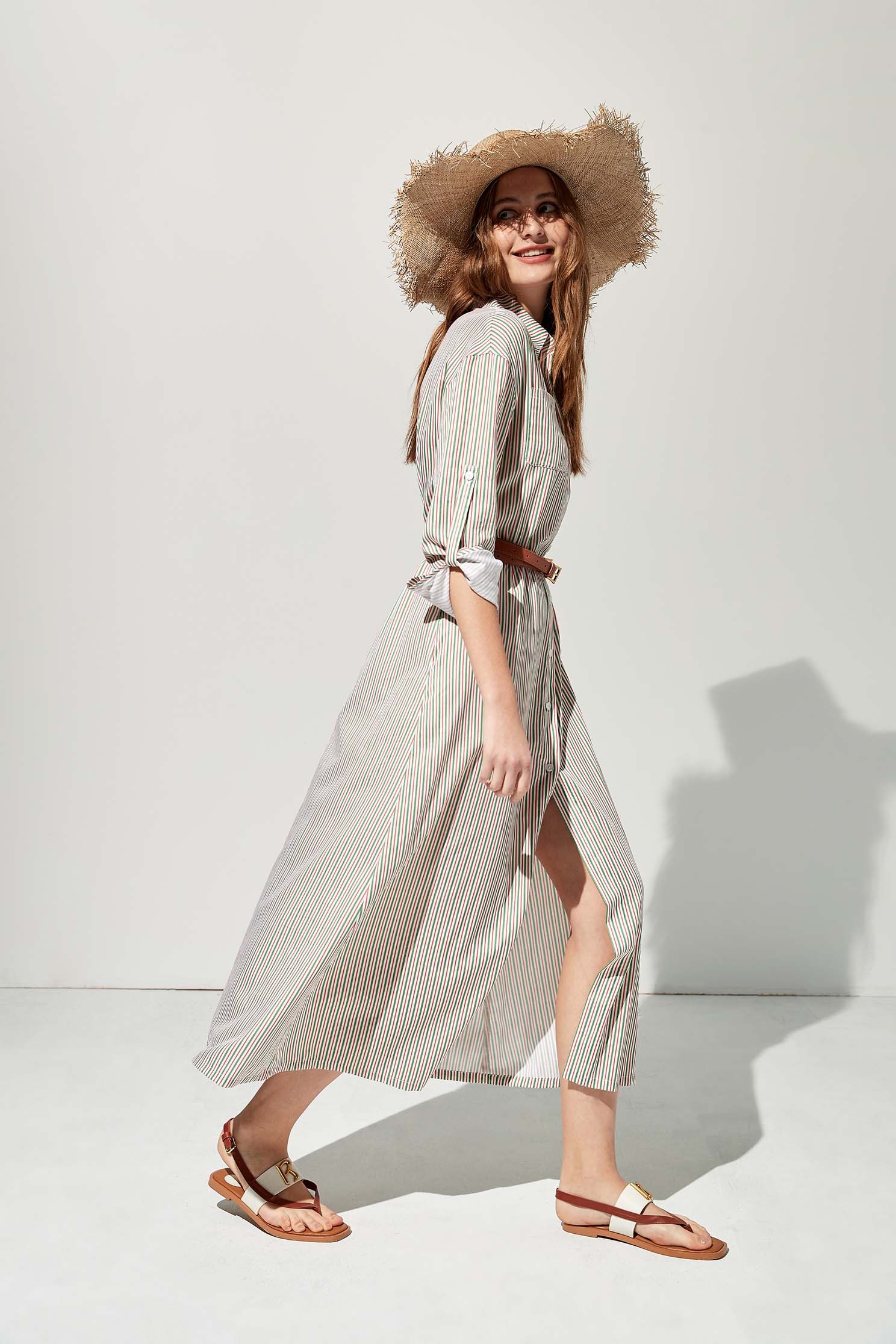 彩色條紋襯衫式長洋裝彩色條紋襯衫式長洋裝,一般洋裝,女王風範,春夏穿搭,條紋,直播專區,長袖洋裝