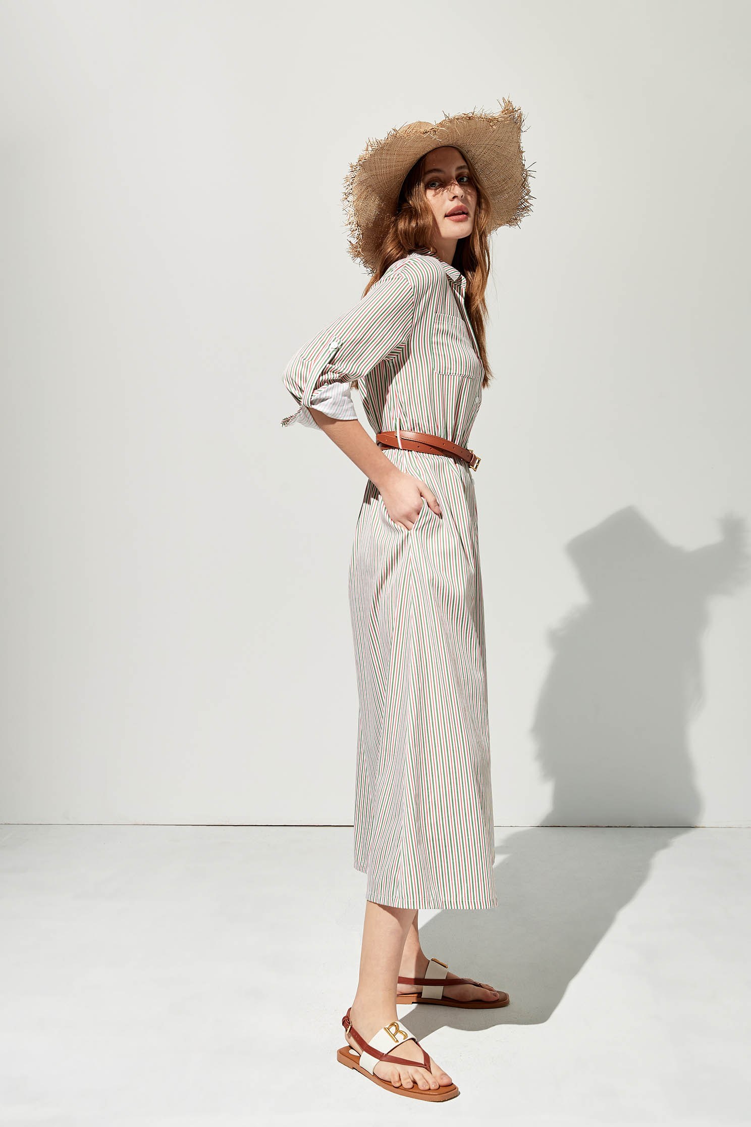 彩色條紋襯衫式長洋裝彩色條紋襯衫式長洋裝,一般洋裝,女王風範,春夏穿搭,條紋,直播專區,長袖洋裝