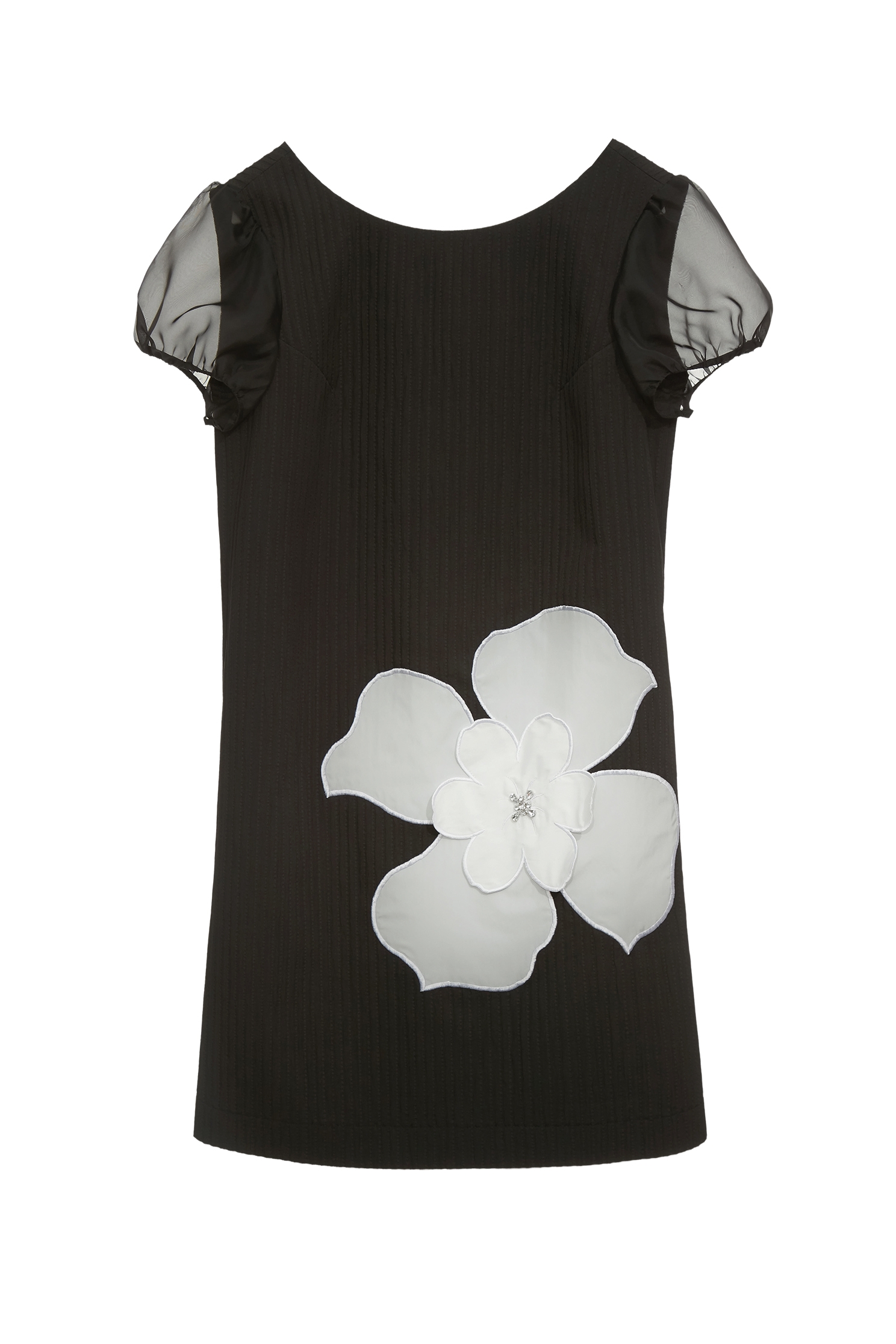 立體白花貼布繡短洋裝立體白花貼布繡短洋裝,一般洋裝,春夏穿搭,洋裝特輯,短袖洋裝,花花世界,黑色洋裝