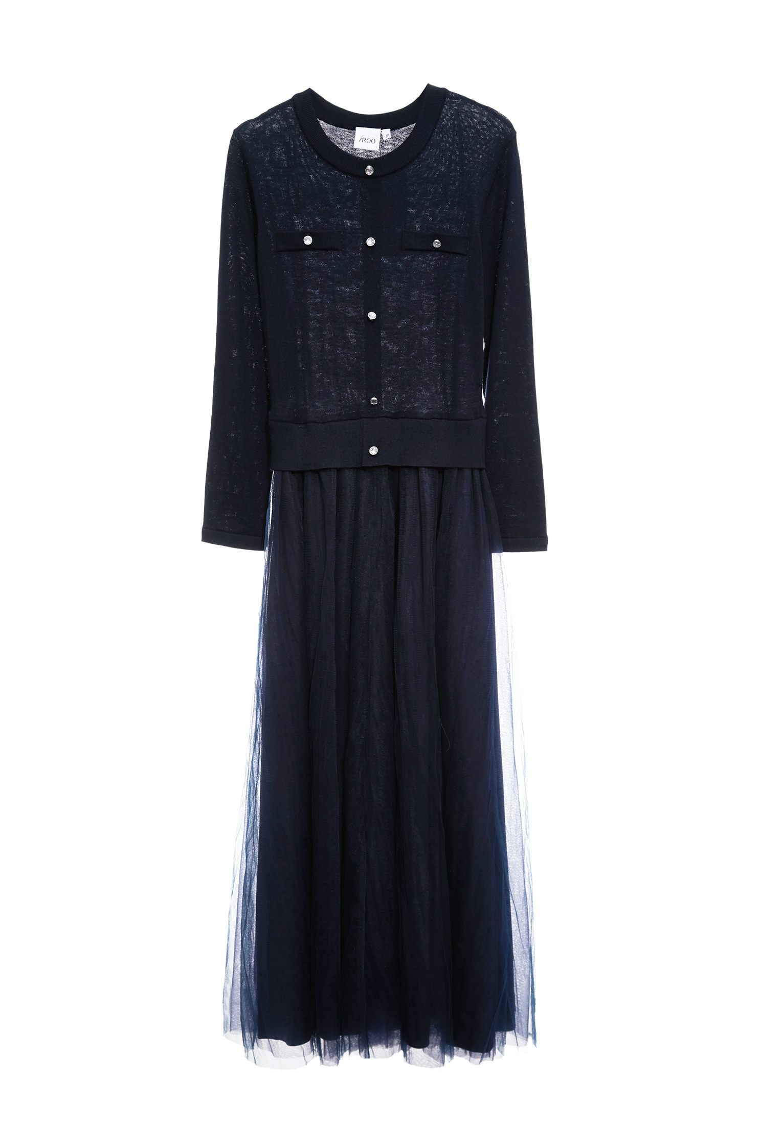 濃厚靛藍網紗洋裝濃厚靛藍網紗洋裝,一般洋裝,上班OL穿搭,春夏穿搭,洋裝特輯,約會特輯,網紗,針織,長袖洋裝,長裙