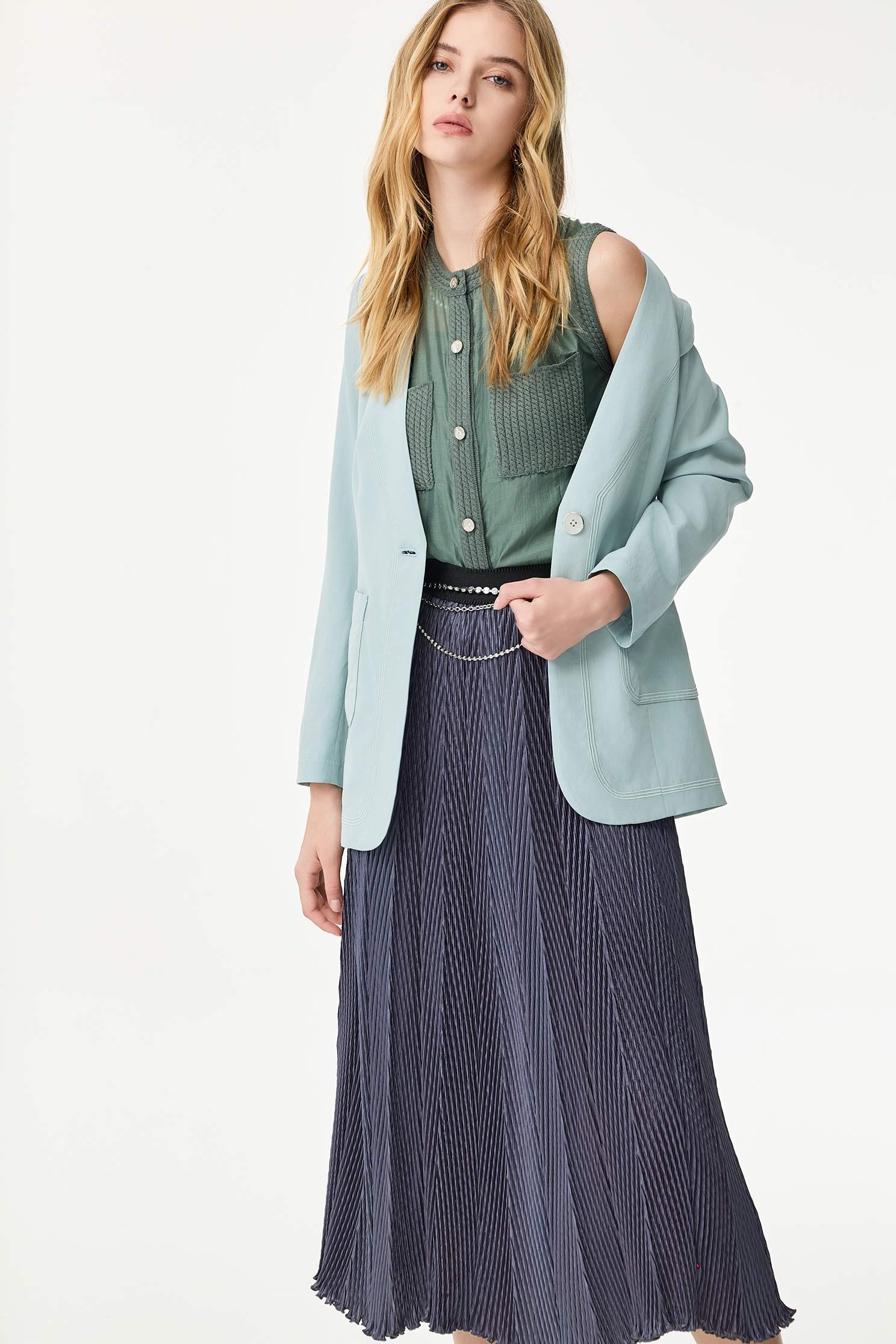 高山綠絲棉拼針織背心高山綠絲棉拼針織背心,一般背心,一般背心馬甲,人氣商品,春夏穿搭,約會特輯,背心,輕奢度假,輕奢渡假,針織,針織背心