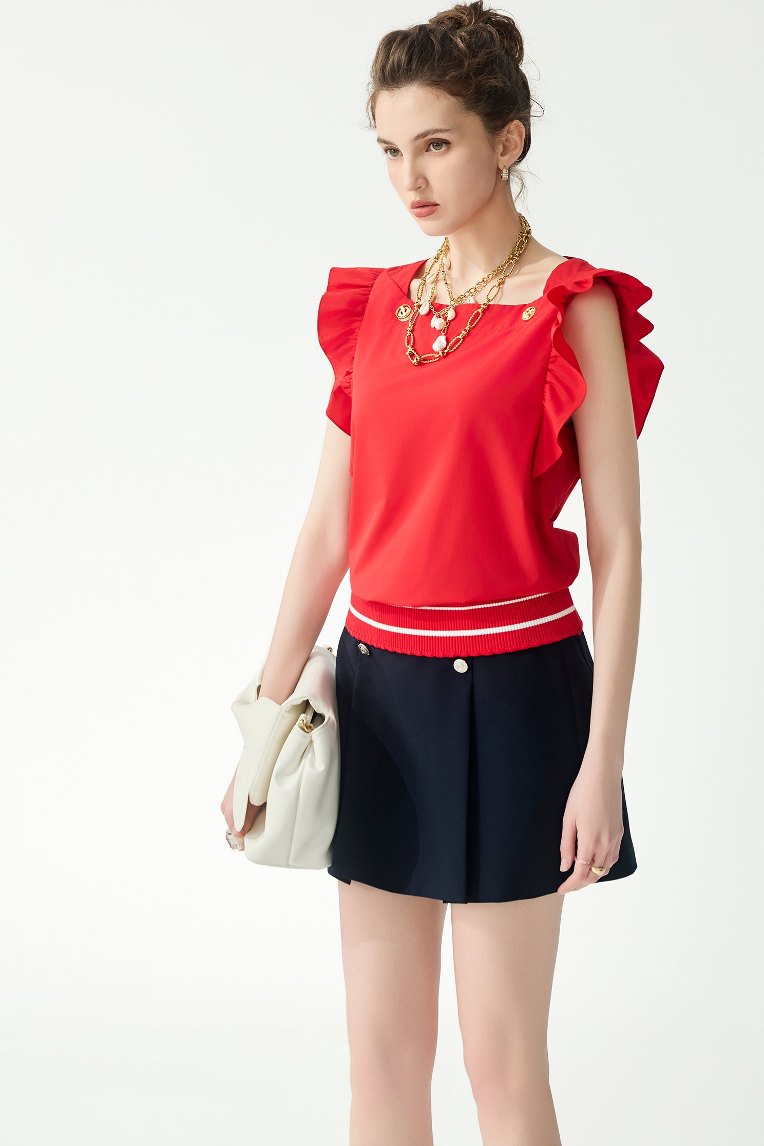 紅梅色花邊羅紋上衣紅梅色花邊羅紋上衣,一般背心,一般背心馬甲,上衣,春夏穿搭,背心,荷葉