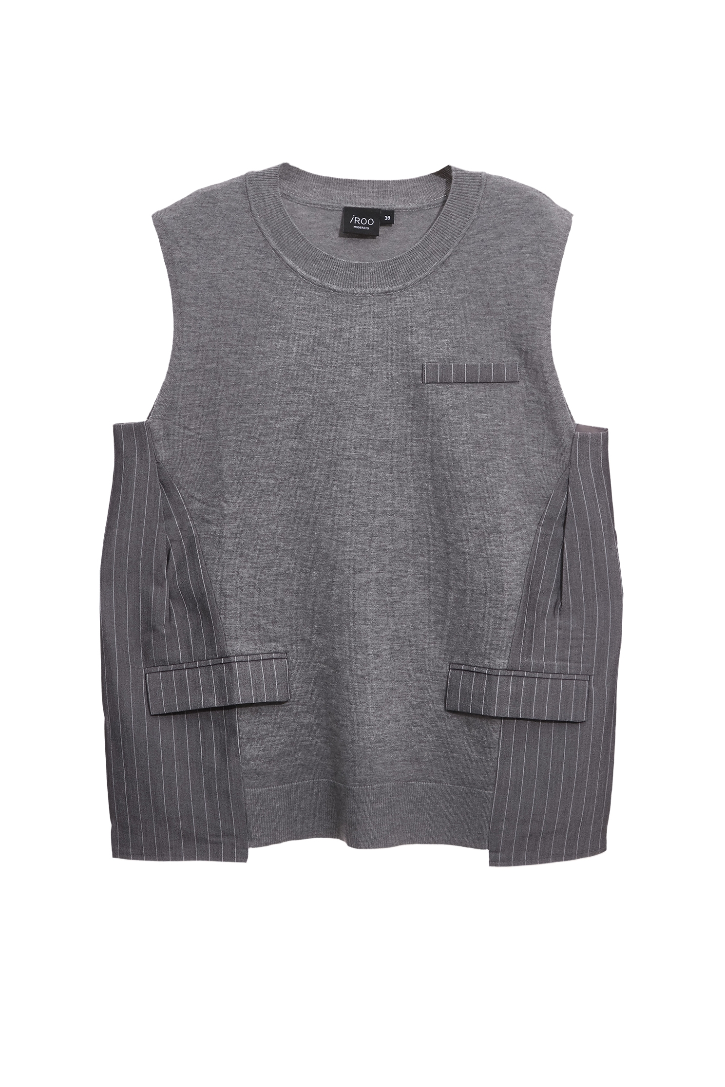 薄暮灰異材質拼接上衣薄暮灰異材質拼接上衣,一般背心,一般背心馬甲,上班OL穿搭,上衣,條紋,無袖背心,秋冬穿搭,背心,針織