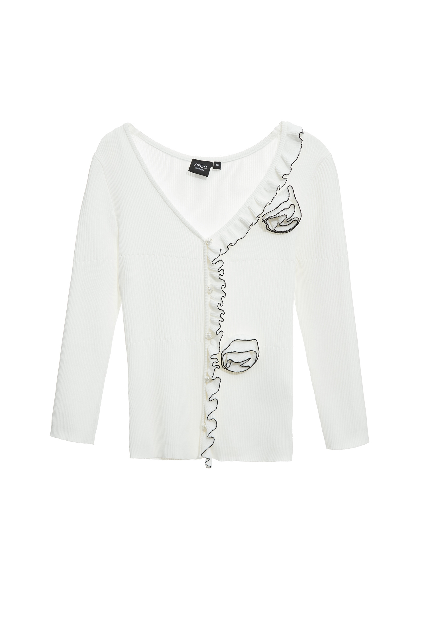 V領繞花坑條針織單品V領繞花坑條針織單品,上衣,春夏穿搭,白色上衣,荷葉,針織,針織衫