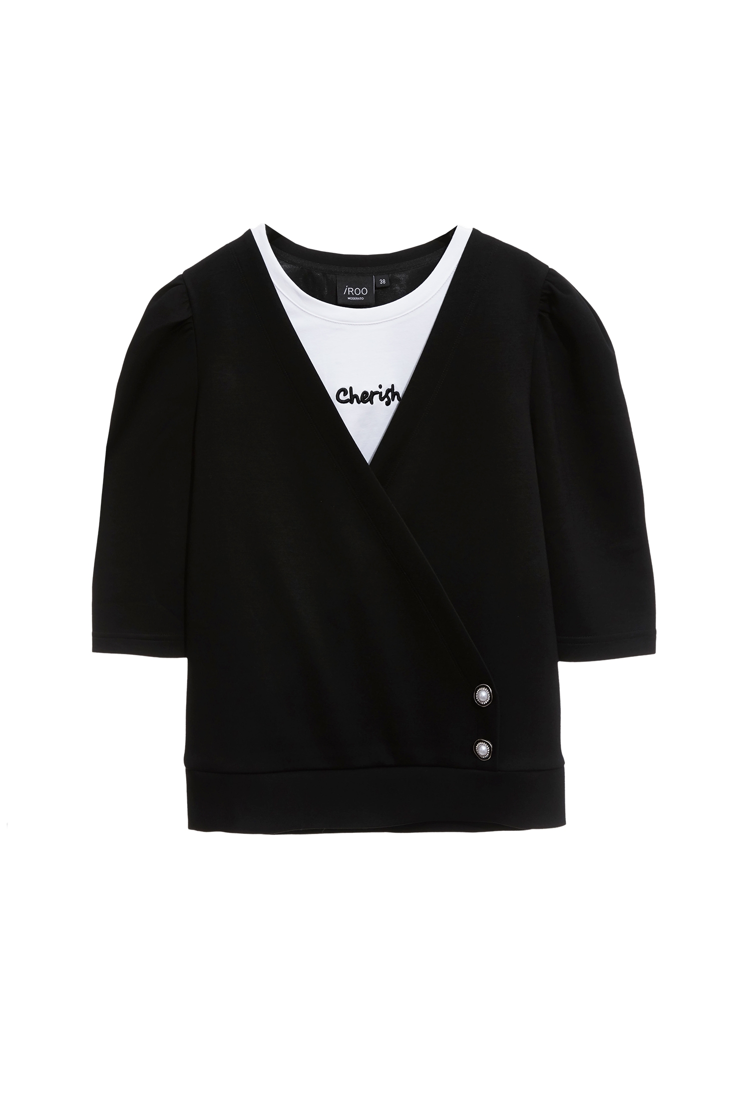 黑白配色假兩件單品上衣黑白配色假兩件單品上衣,上衣,春夏穿搭,繡花,黑色上衣