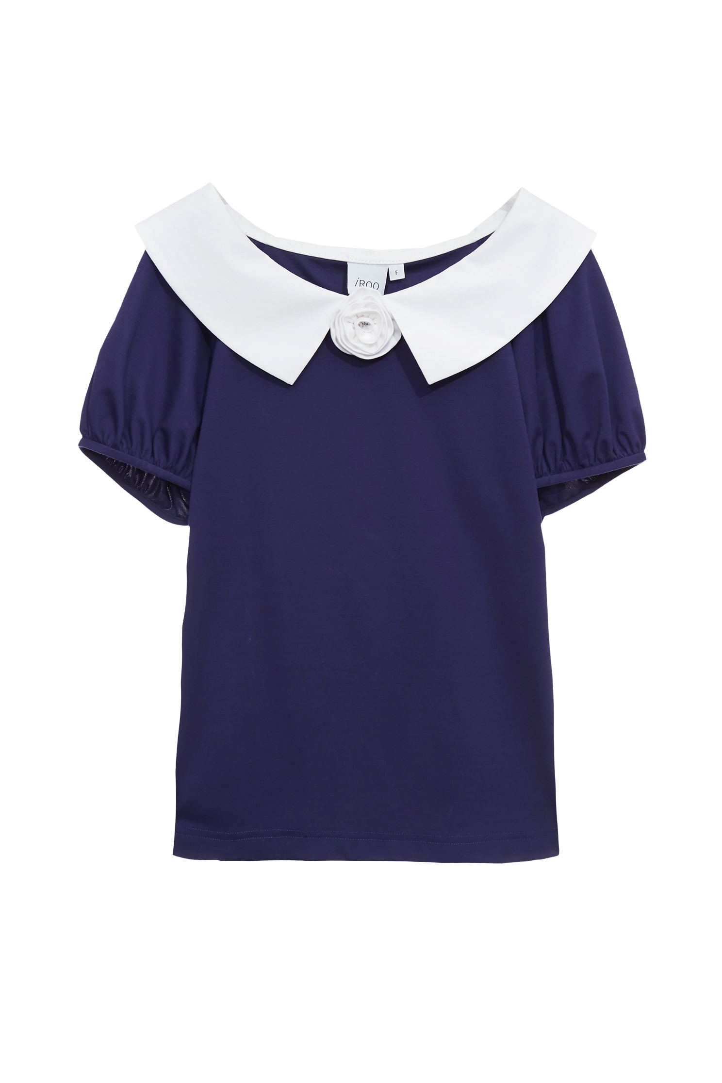 日蝕藍配色花T恤上衣日蝕藍配色花T恤上衣,T恤,V領上衣,上班OL穿搭,上衣,春夏穿搭,約會特輯,花花世界